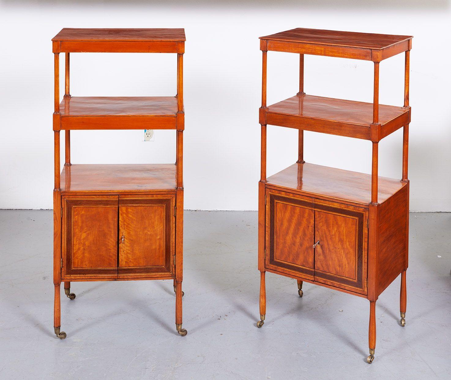 European A Rare Pair of 18th c. English Satinwood Etageres For Sale