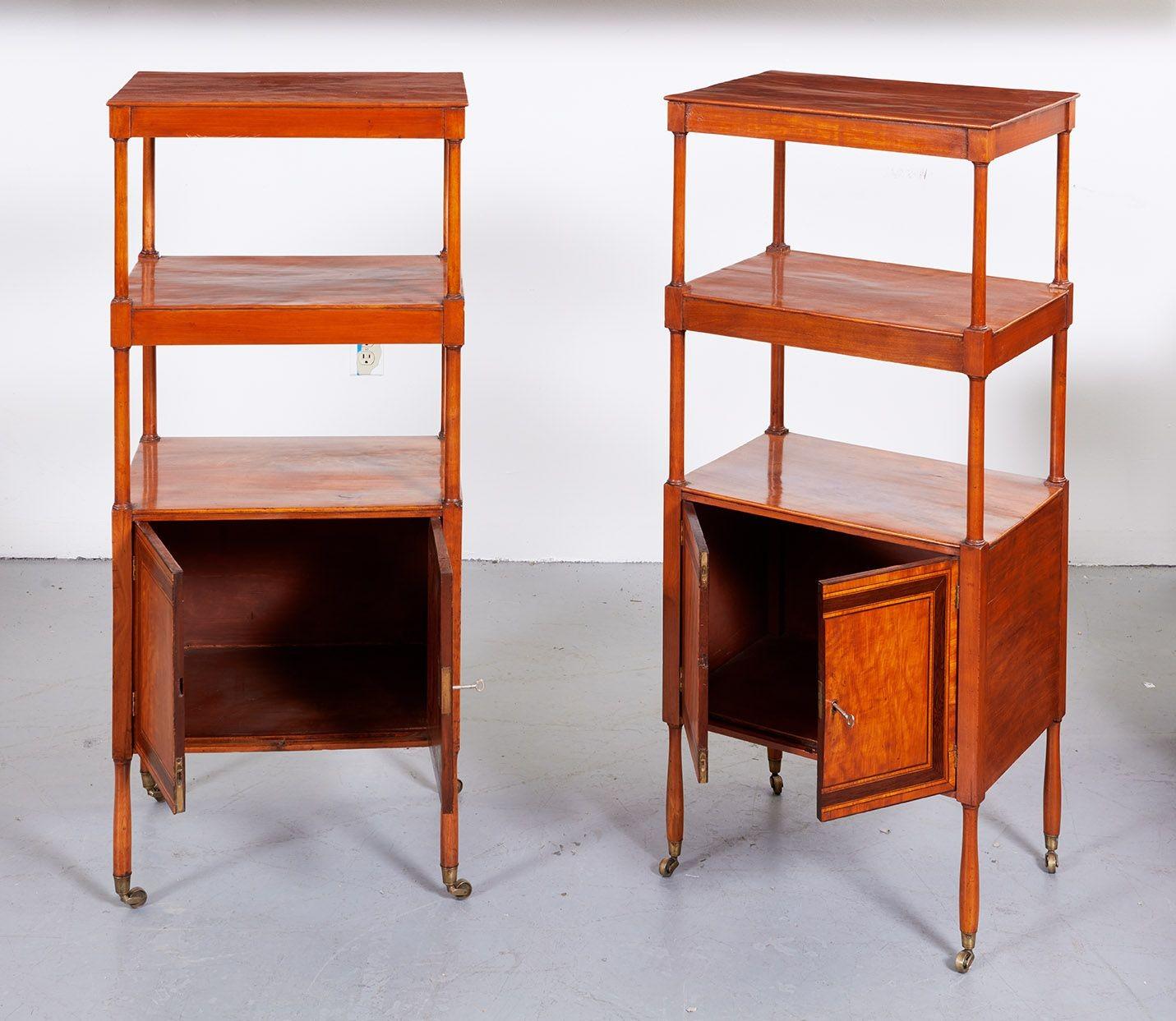 A Rare Pair of 18th c. English Satinwood Etageres In Good Condition For Sale In Greenwich, CT