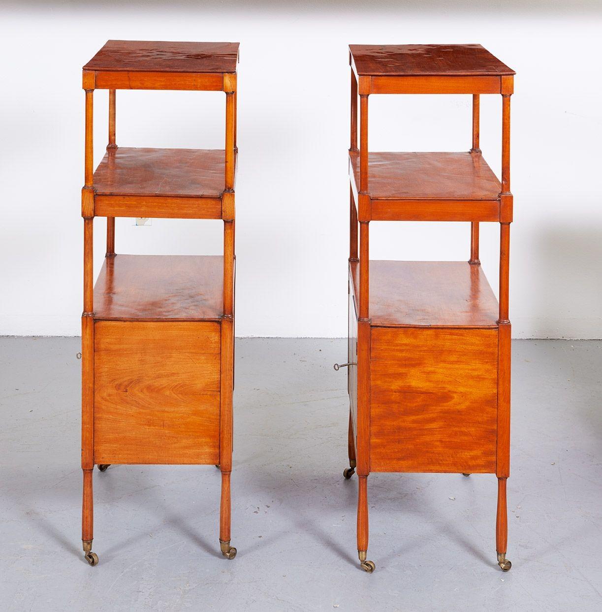 18th Century and Earlier A Rare Pair of 18th c. English Satinwood Etageres For Sale