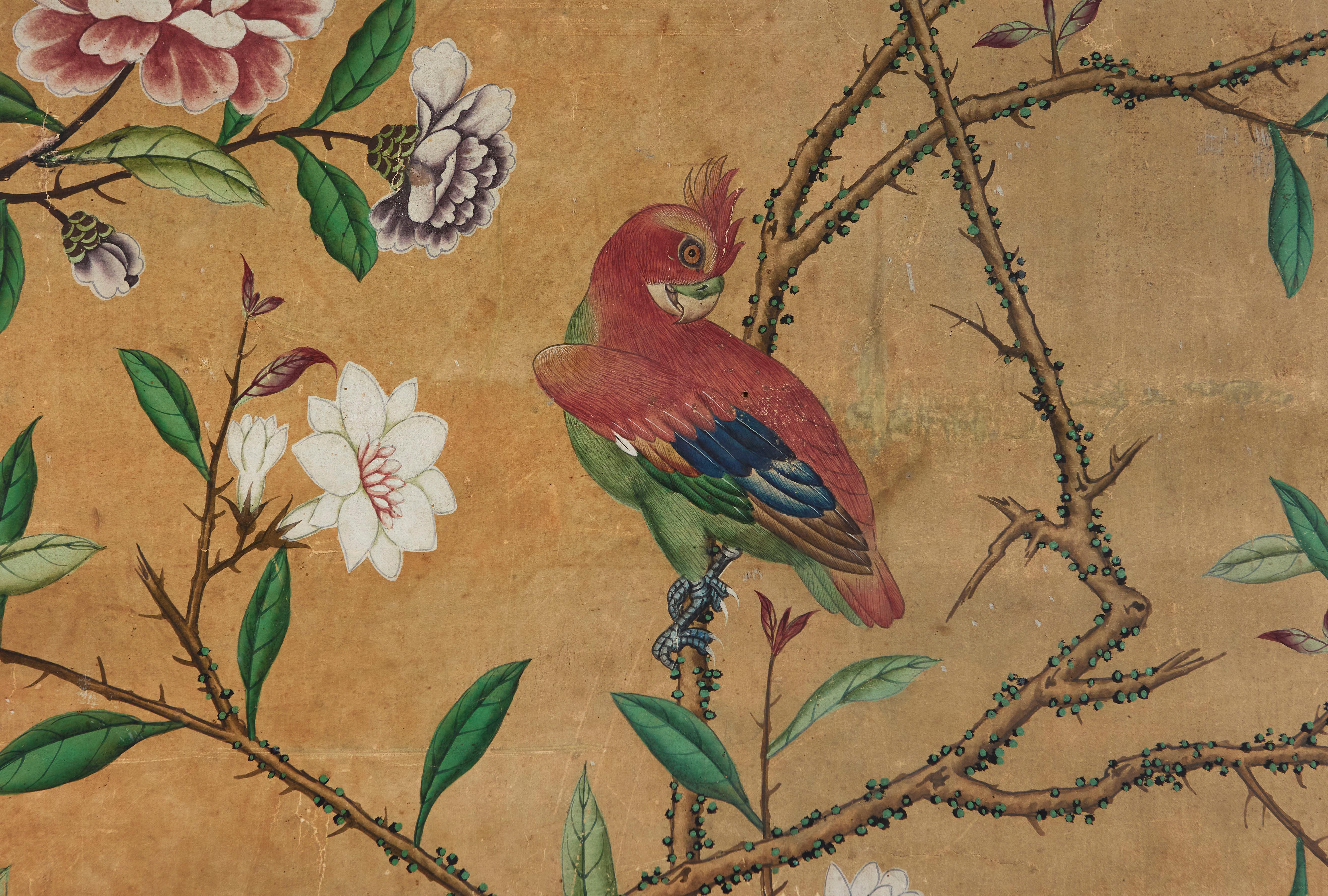 A Rare Pair of 18th Century Chinese Wallpaper Panels  In Good Condition For Sale In London, GB