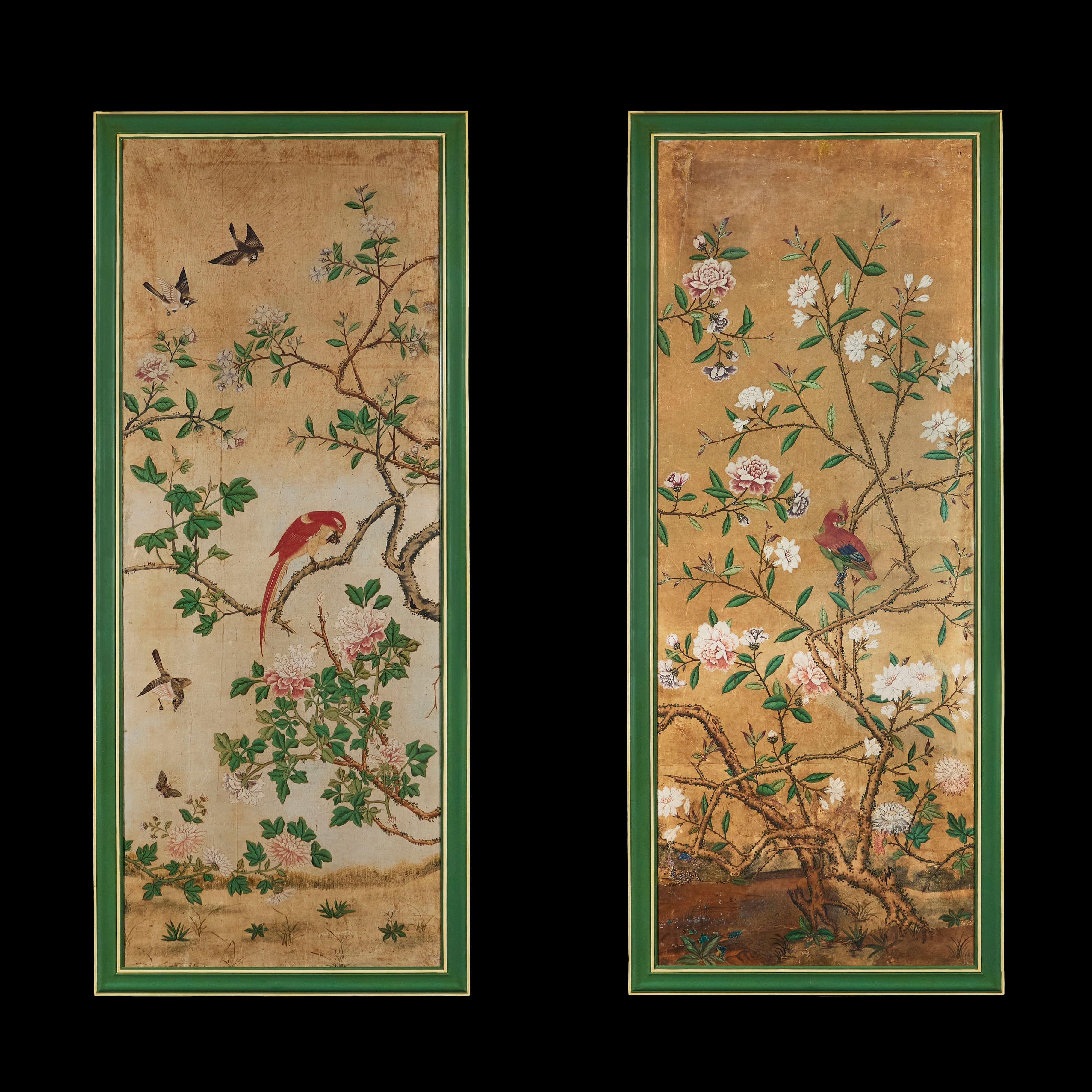A Rare Pair of 18th Century Chinese Wallpaper Panels  For Sale 1