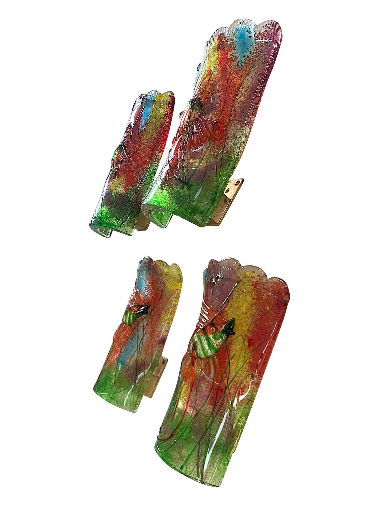 Rare Pair of 1950s Murano Glass Aquarium Fish Wall Sconces by Alfredo Barbini 2