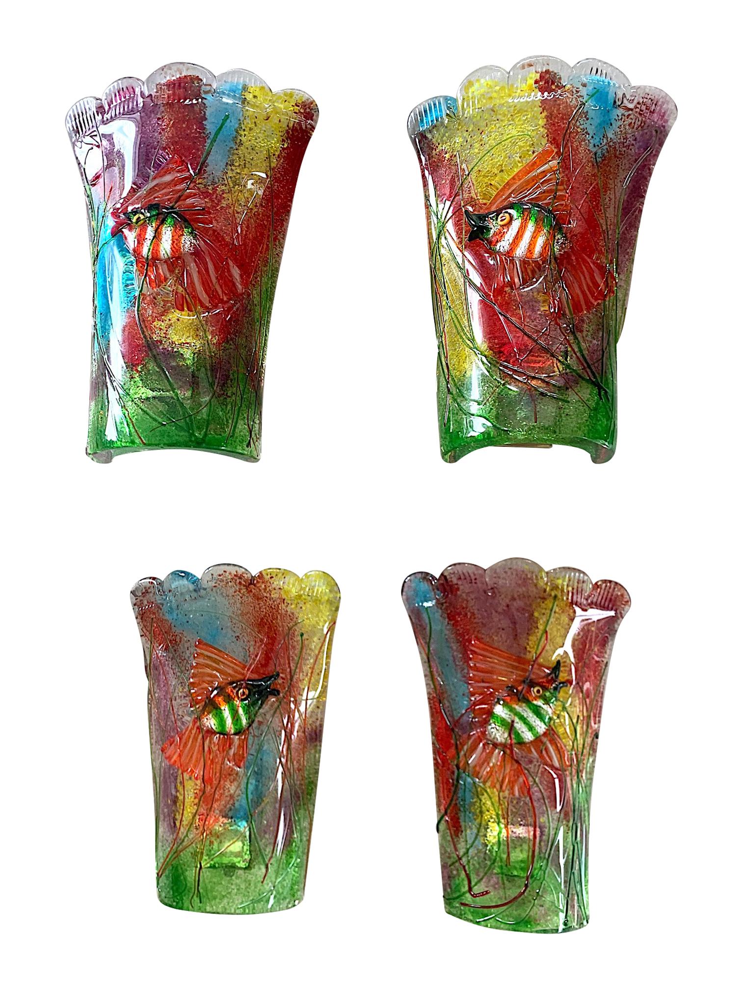 Rare Pair of 1950s Murano Glass Aquarium Fish Wall Sconces by Alfredo Barbini 3
