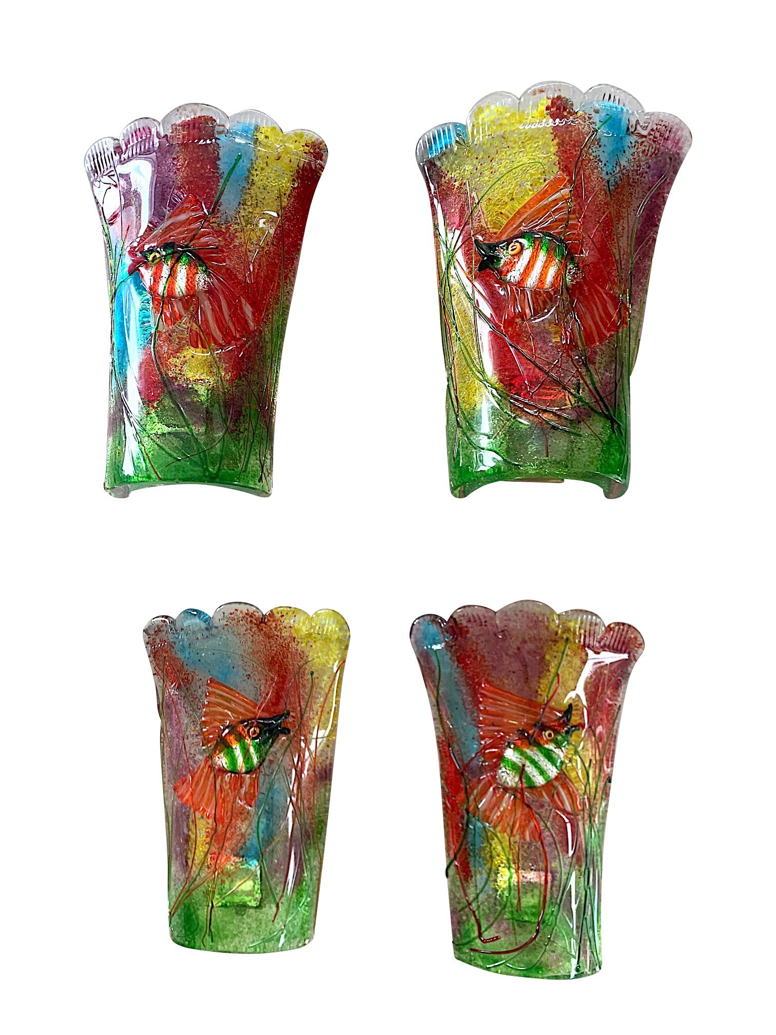 Rare Pair of 1950s Murano Glass Aquarium Fish Wall Sconces by Alfredo Barbini 4
