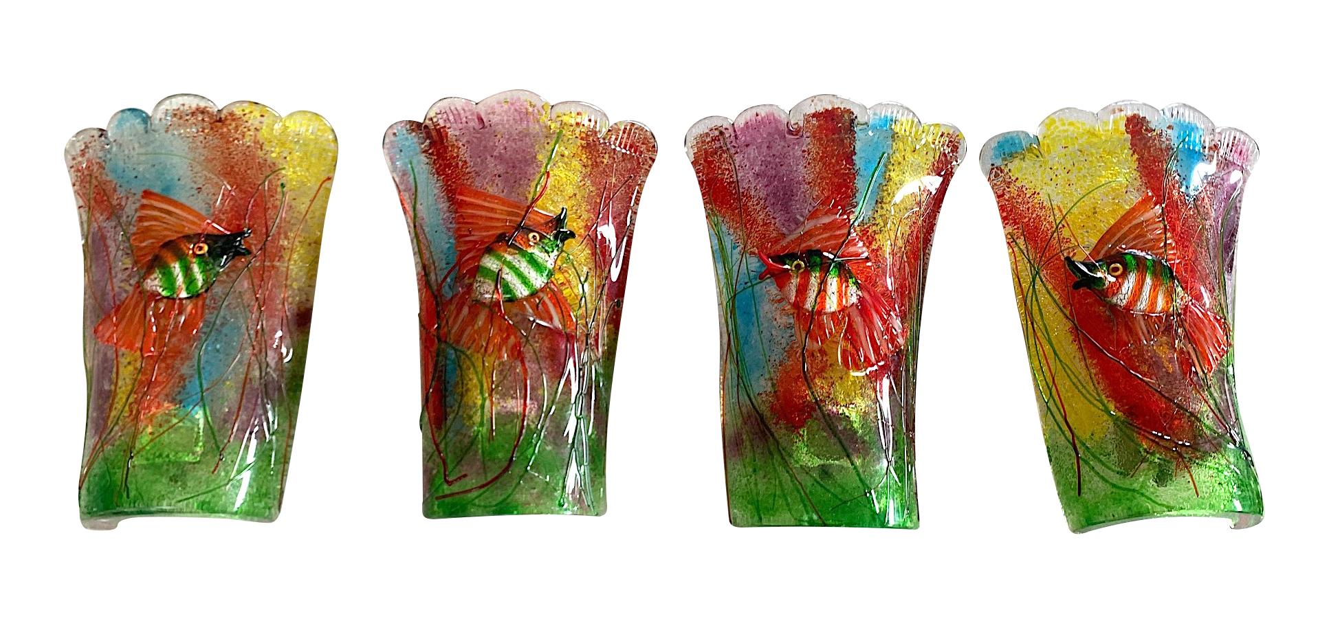 Rare Pair of 1950s Murano Glass Aquarium Fish Wall Sconces by Alfredo Barbini 5