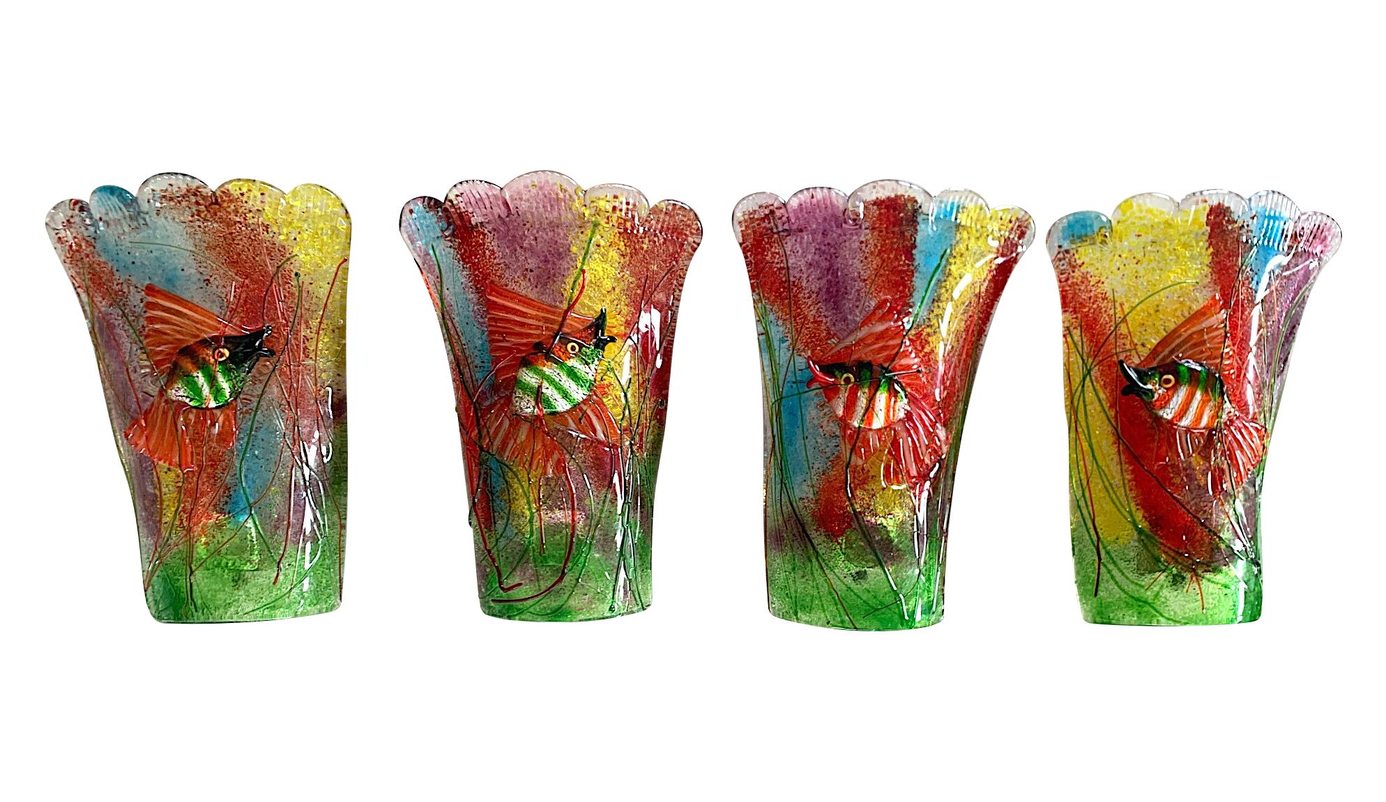 Rare Pair of 1950s Murano Glass Aquarium Fish Wall Sconces by Alfredo Barbini 6