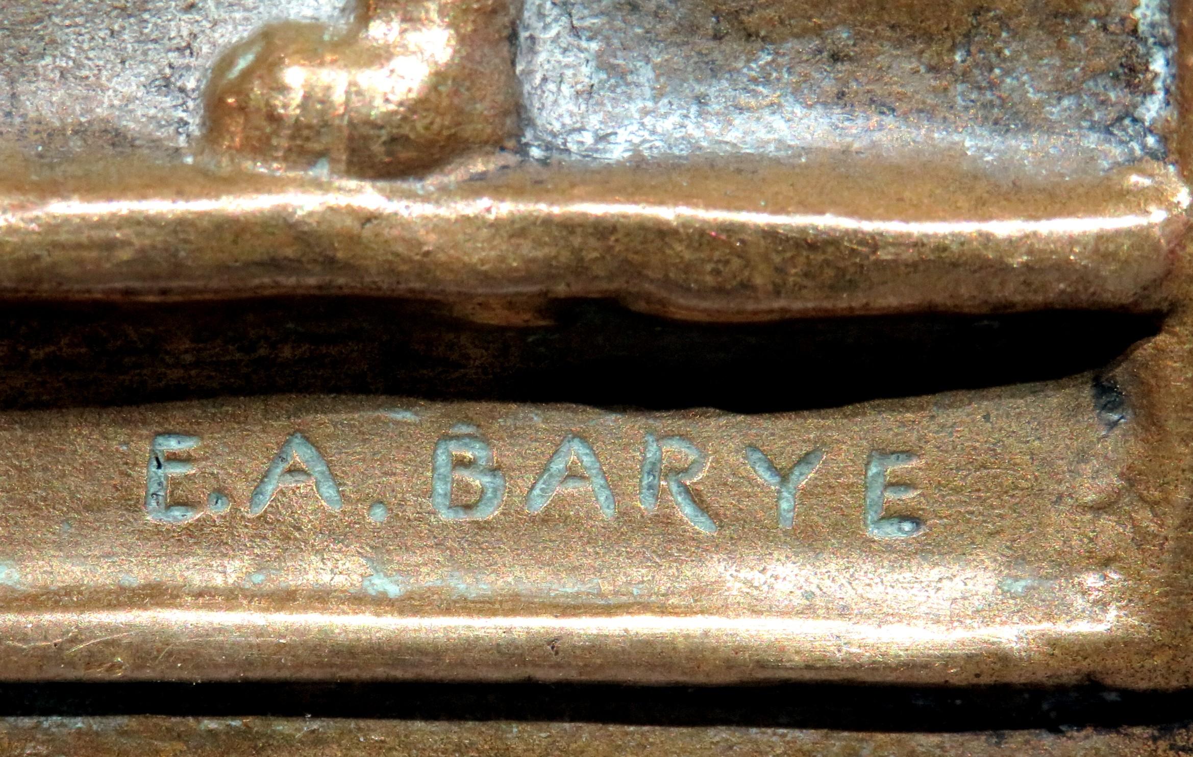 Raro par de placas de bronce animalier firmadas por el artista y atribuidas a Barye Bellas artes en venta