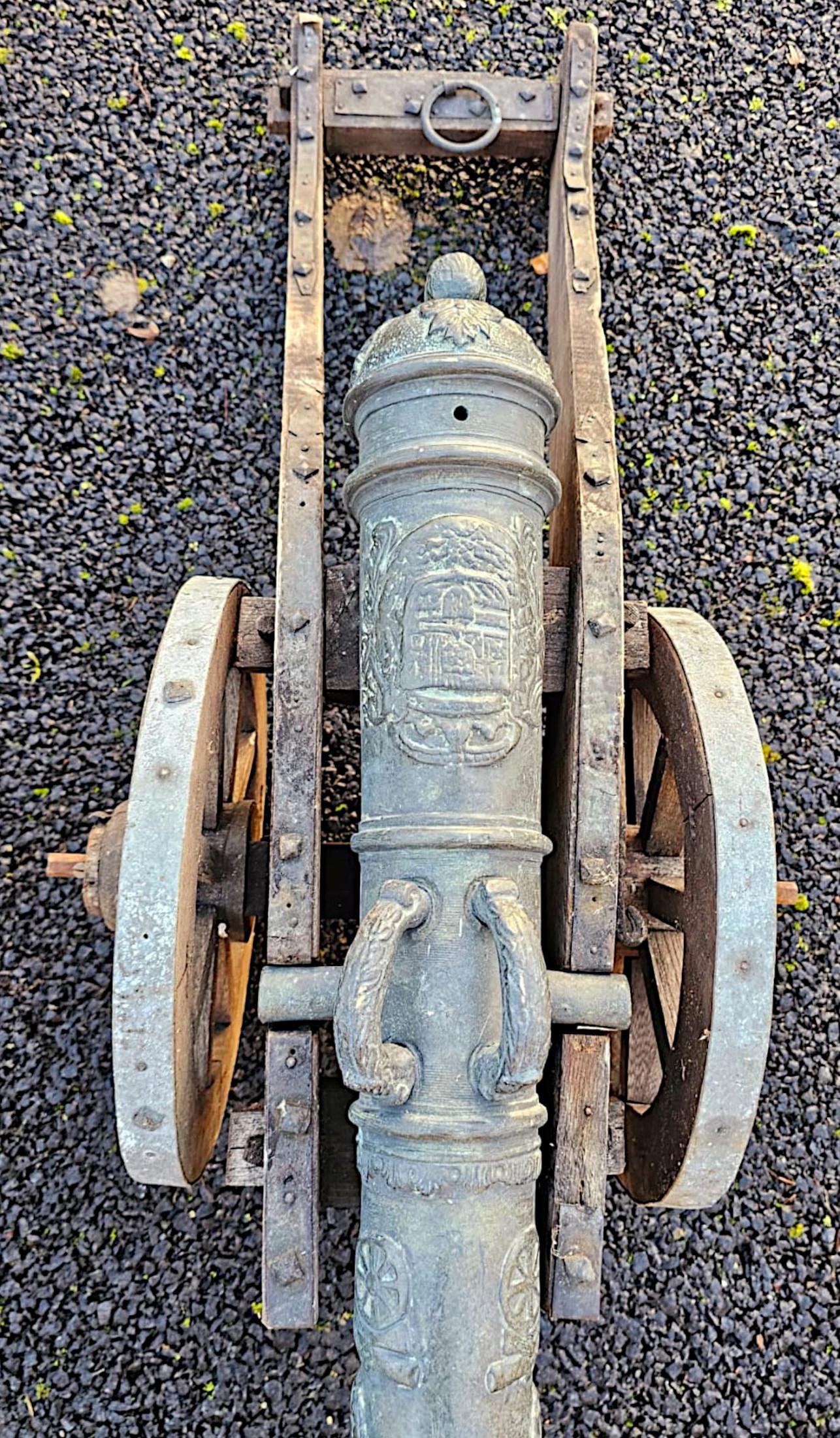 A  Rare Pair of 19th Century Bronze Barrelled Signal Cannons on Timber Base 8