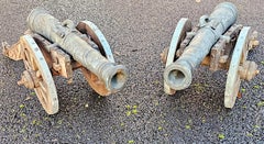 A  Rare Pair of 19th Century Bronze Barrelled Signal Cannons on Timber Base
