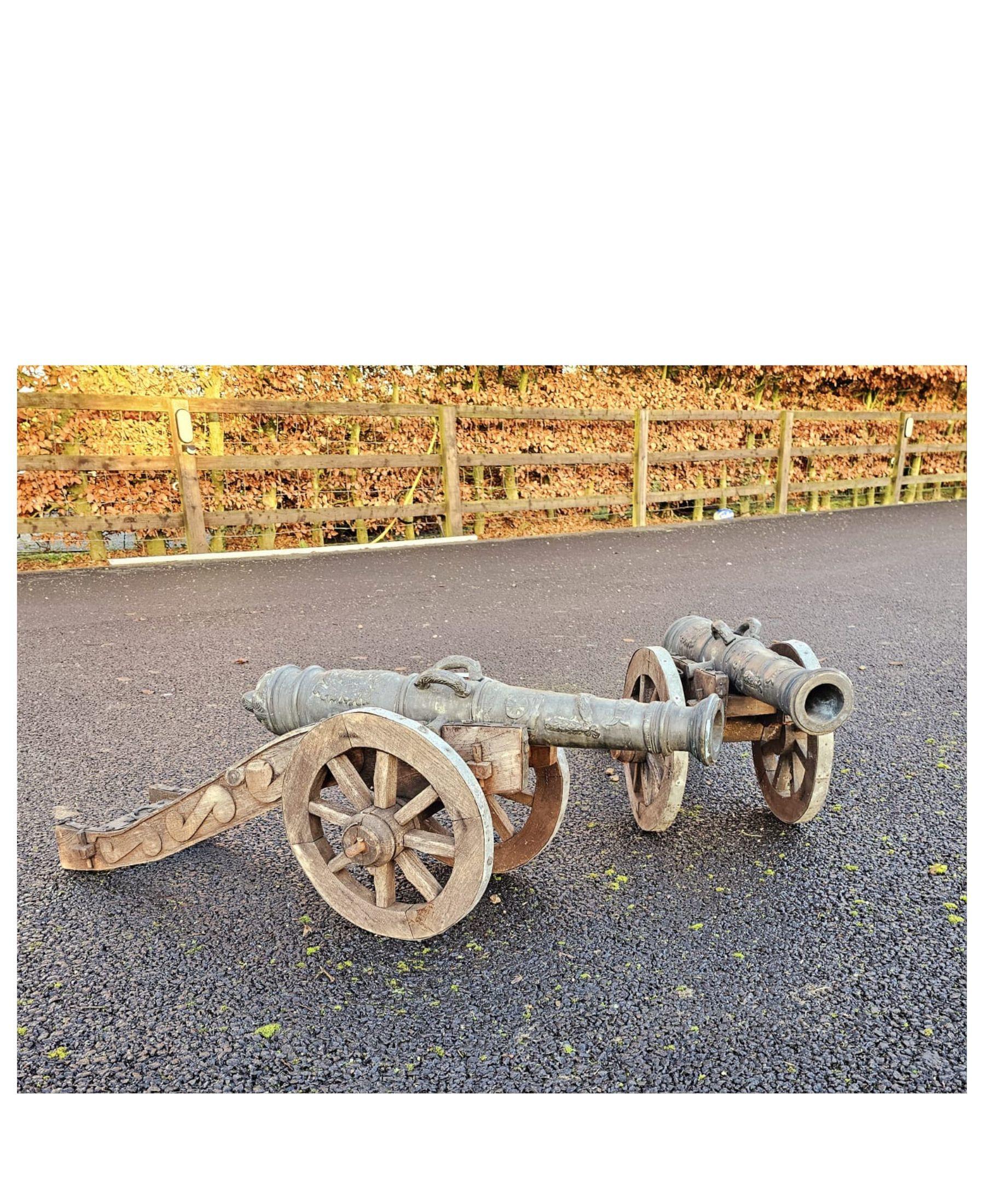 Dutch A  Rare Pair of 19th Century Bronze Barrelled Signal Cannons on Timber Base