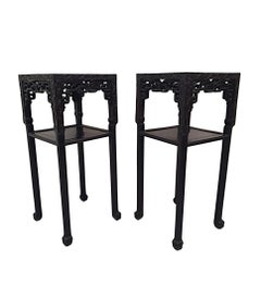 Rare Pair of 19th Century Chinese Marble Topped Plant or Bust Stands