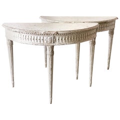 Antique Rare Pair of 19th Century French Louis XVI Style Painted Console Tables