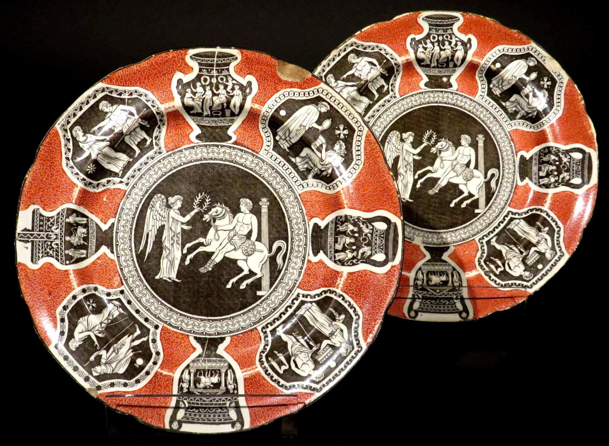 Rare Pair of 19th Century Herculaneum Pottery Plates, Liverpool, circa 1805 In Fair Condition In Ottawa, Ontario