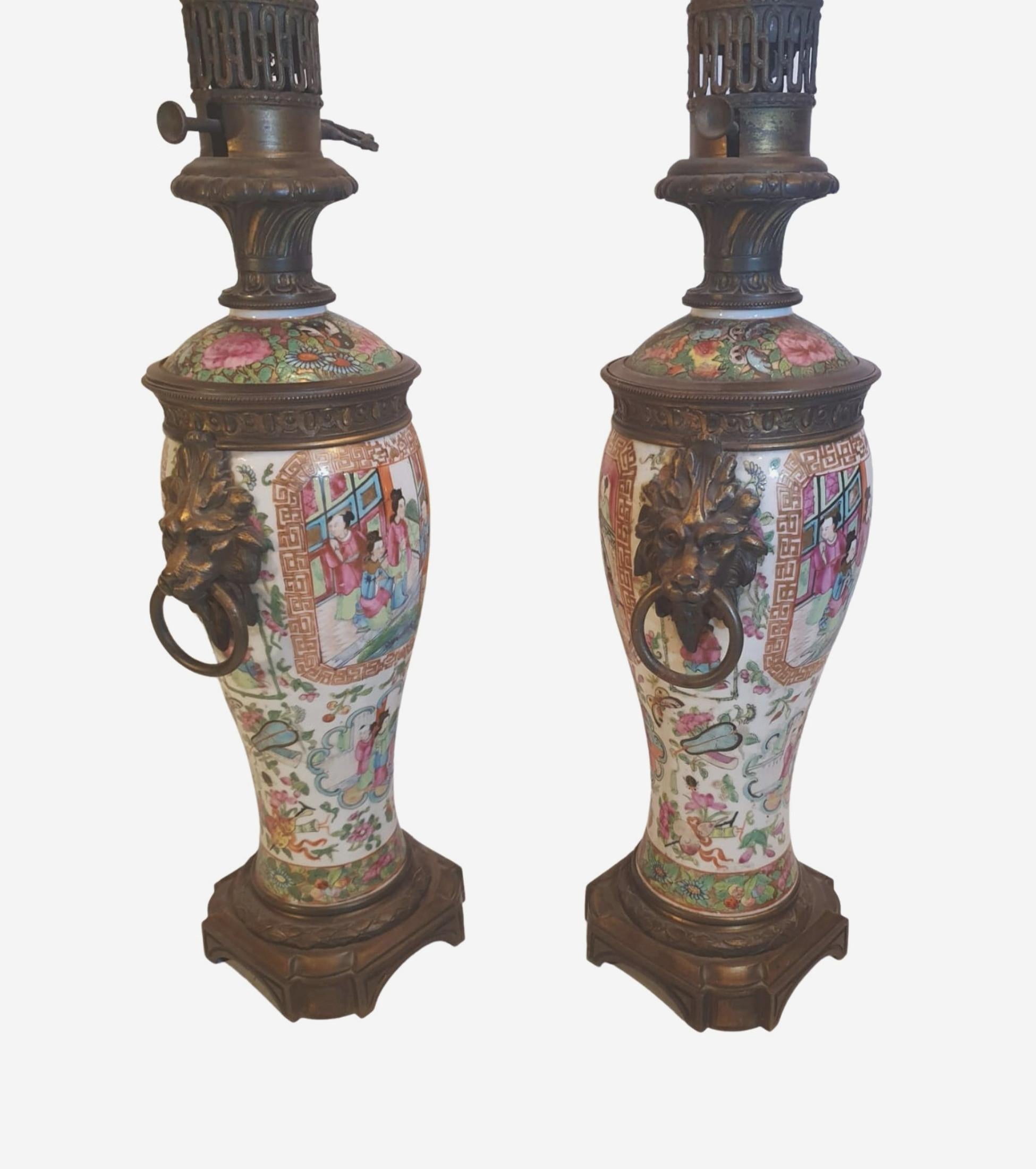 vintage oil lamps with lady