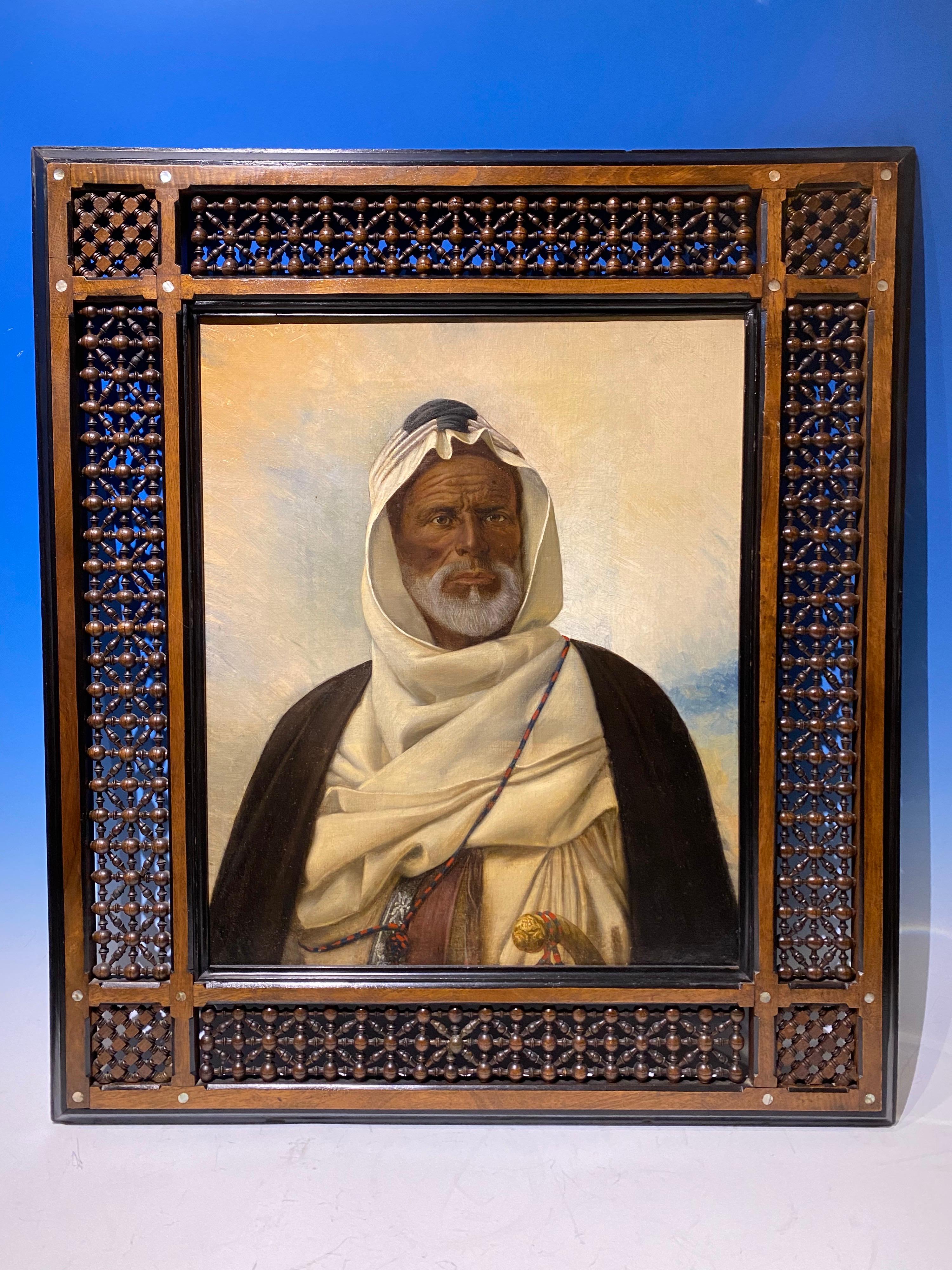Rare Pair of 19th Century Orientalist Oil/Canvas Paintings in Beaded Frames 2