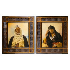 Rare Pair of 19th Century Orientalist Oil/Canvas Paintings in Beaded Frames