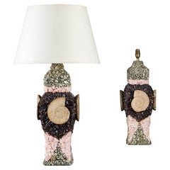 A Rare Pair of 20th Century Crushed Amethyst Stone Lamps