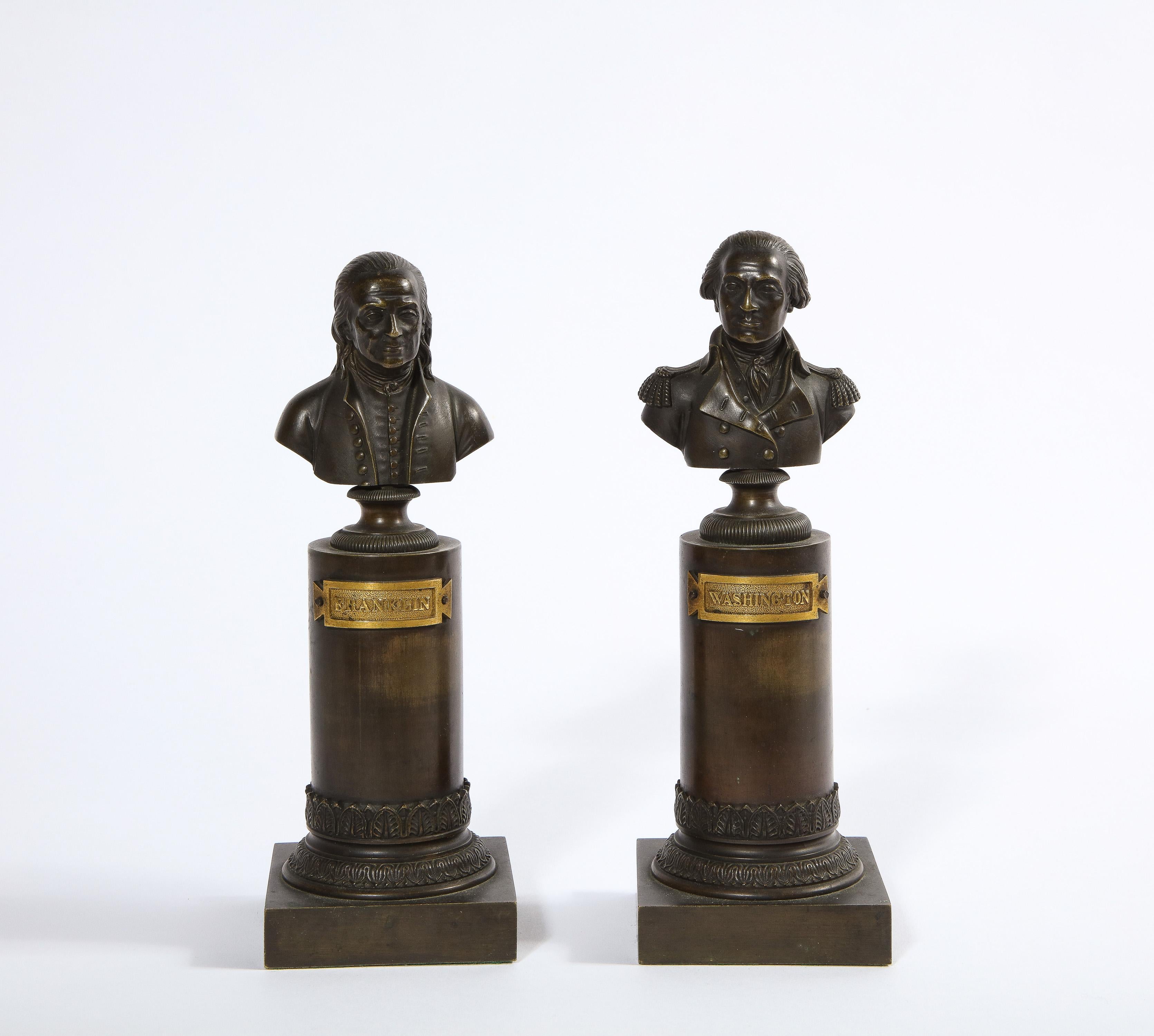 A rare pair of American bronze busts of George Washington and Benjamin Franklin, circa 1820.

Both realistically modelled, one titled Washington and the other Franklin. Fantastic quality, these are true collectors pieces.

Excellent condition,