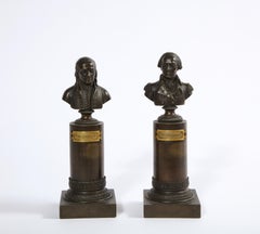 Rare Pair of American Bronze Busts of George Washington and Benjamin Franklin