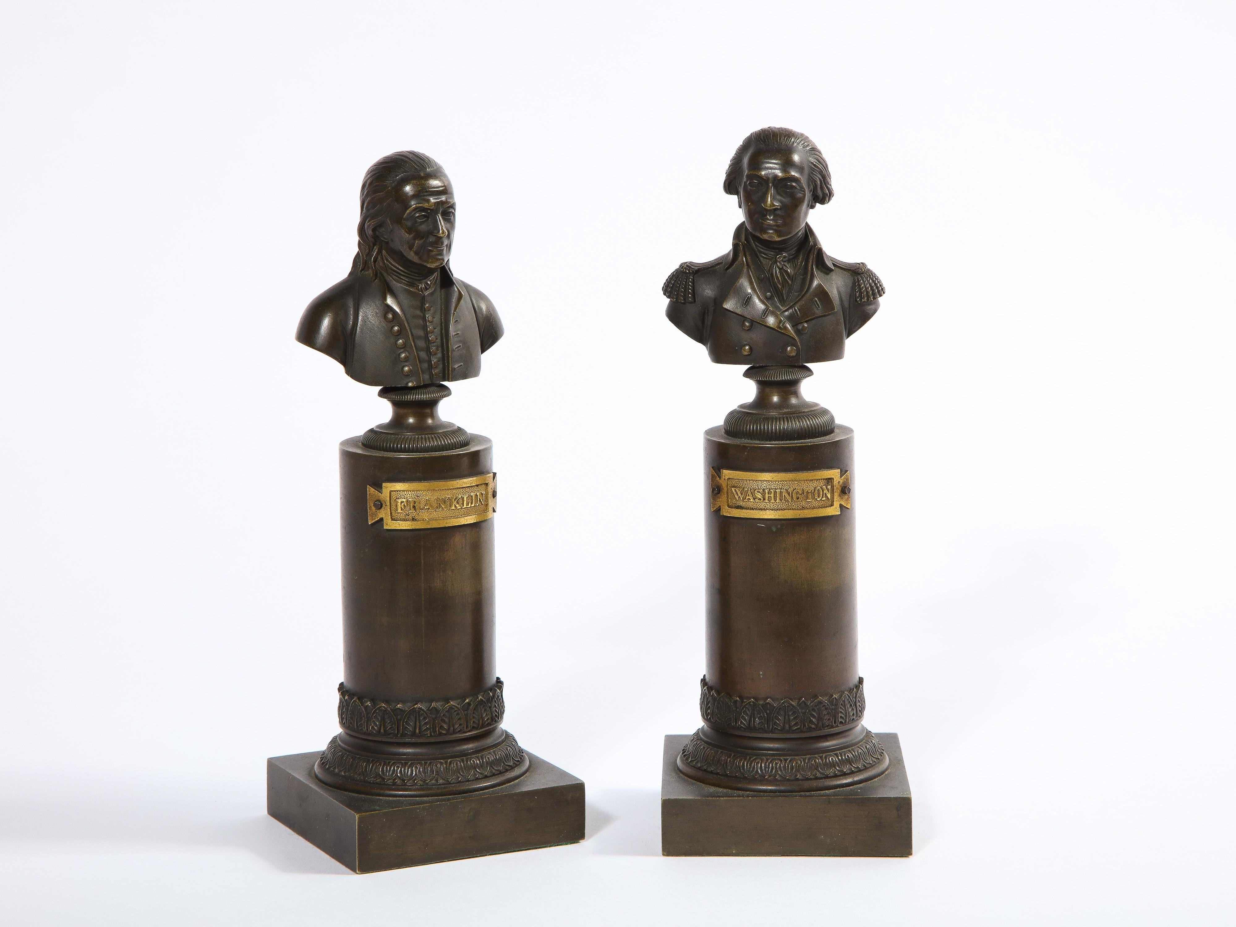 Rare Pair of American Bronze Busts of George Washington and Benjamin Franklin In Good Condition In New York, NY