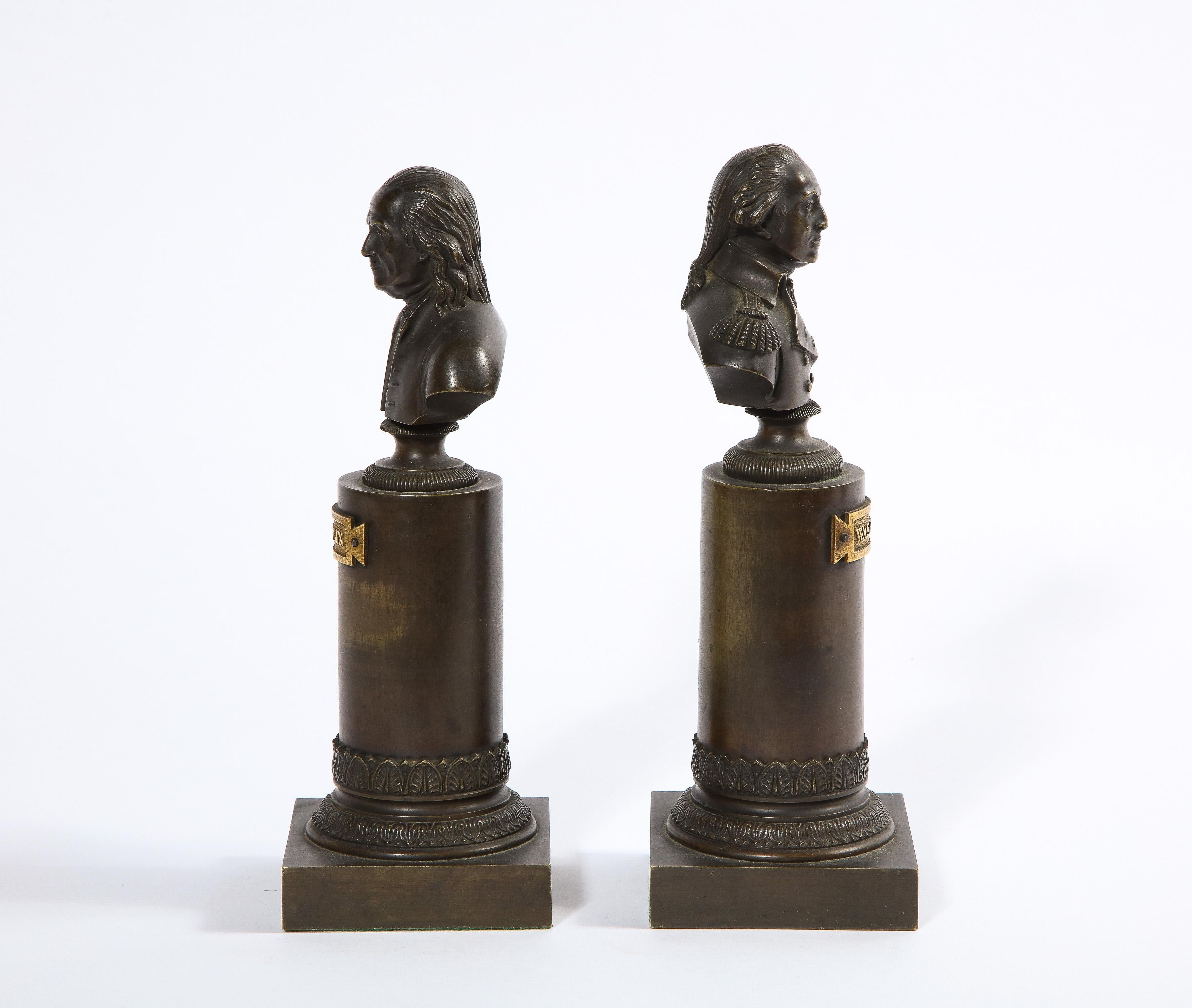 Rare Pair of American Bronze Busts of George Washington and Benjamin Franklin 1