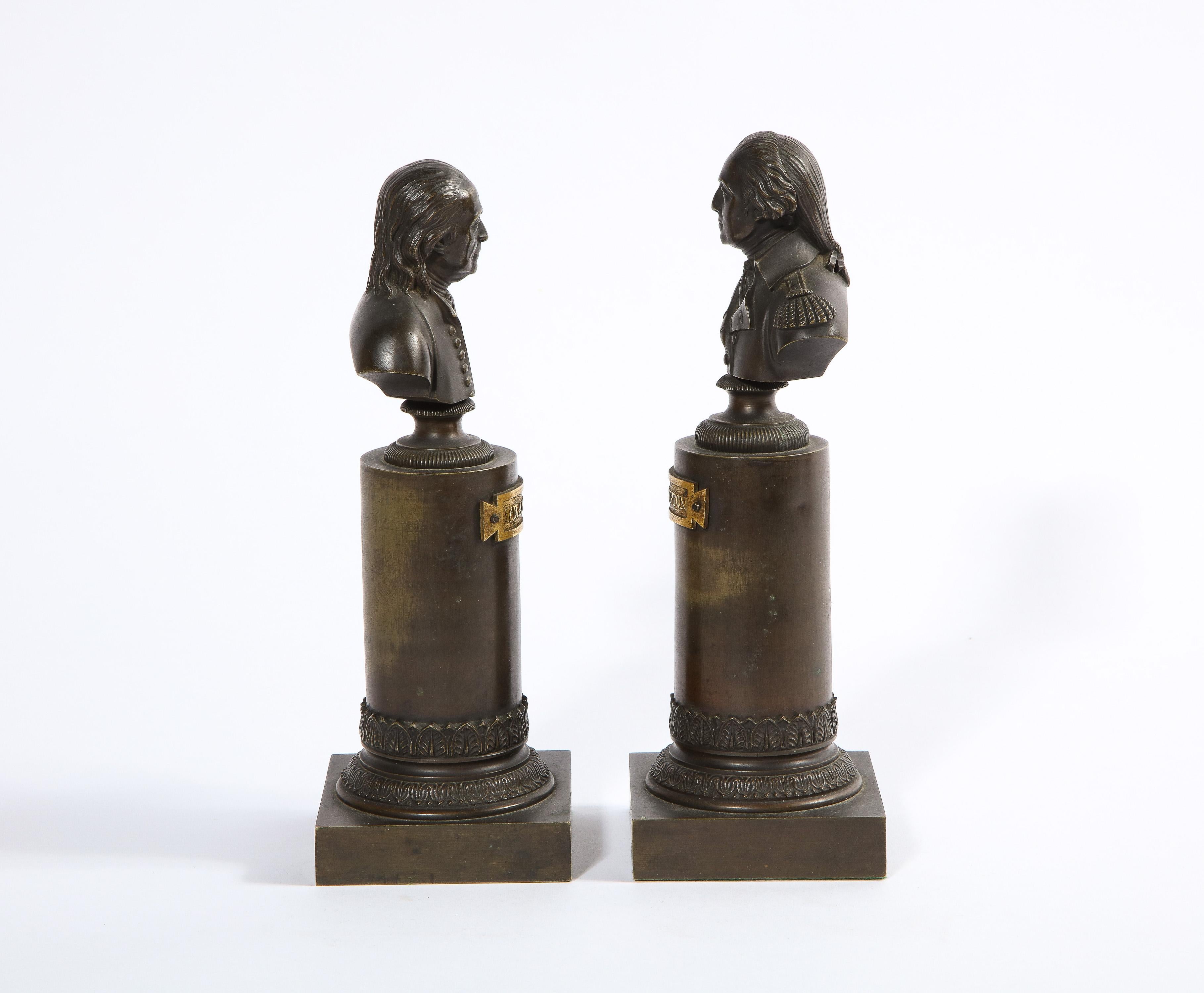 Rare Pair of American Bronze Busts of George Washington and Benjamin Franklin 4