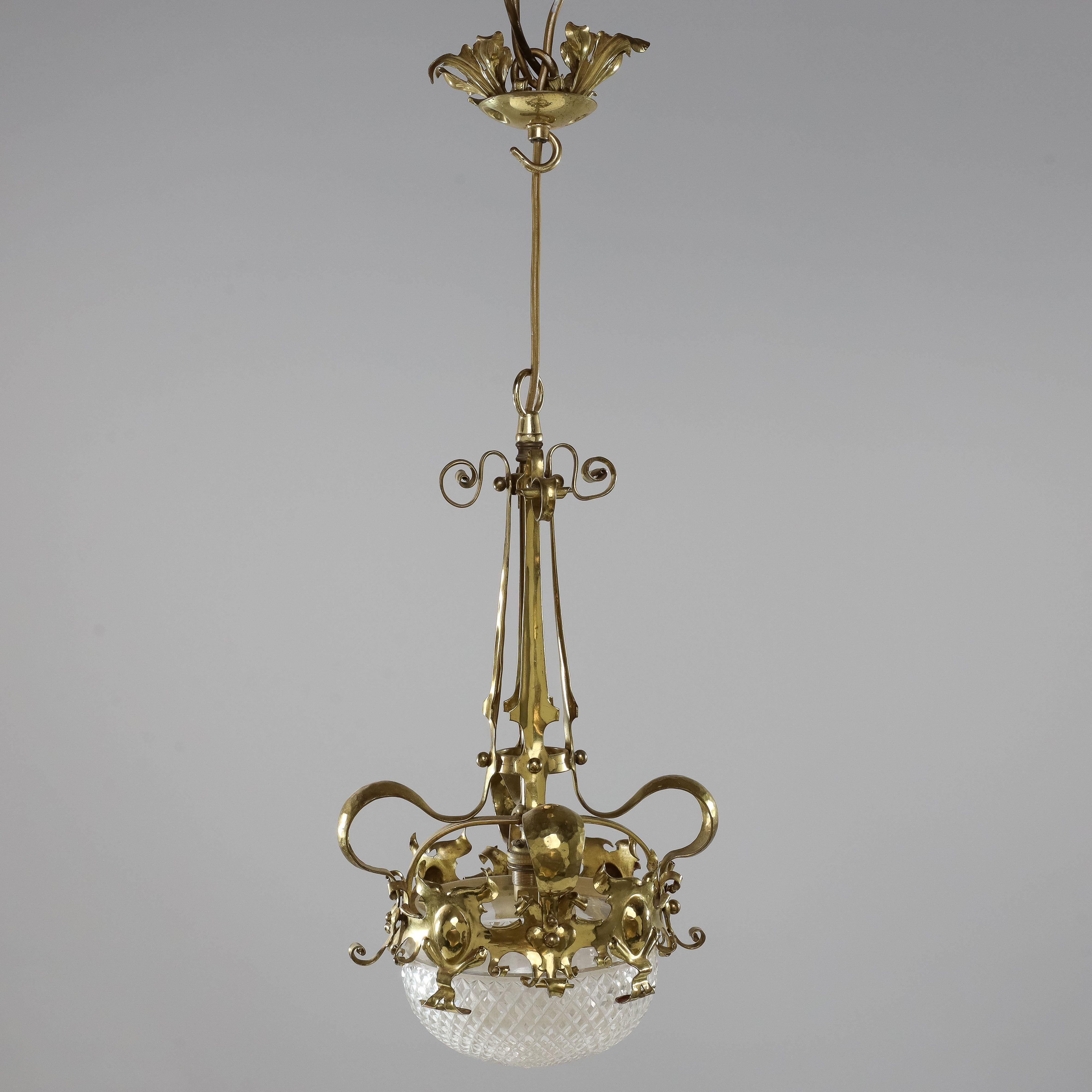 A rare pair of Arts and Crafts hand-hammered ceiling lamps In Good Condition For Sale In London, GB