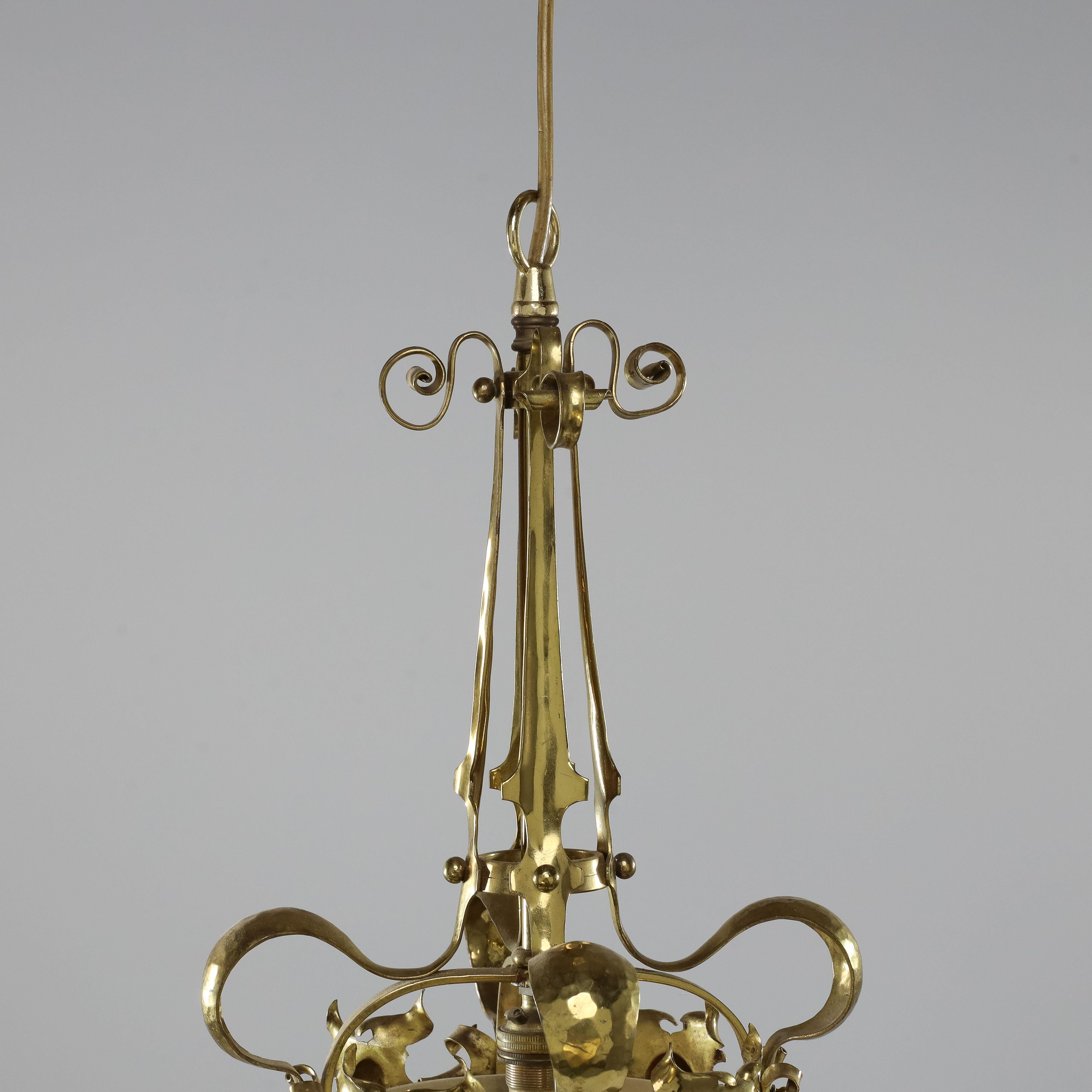 Iron A rare pair of Arts and Crafts hand-hammered ceiling lamps For Sale