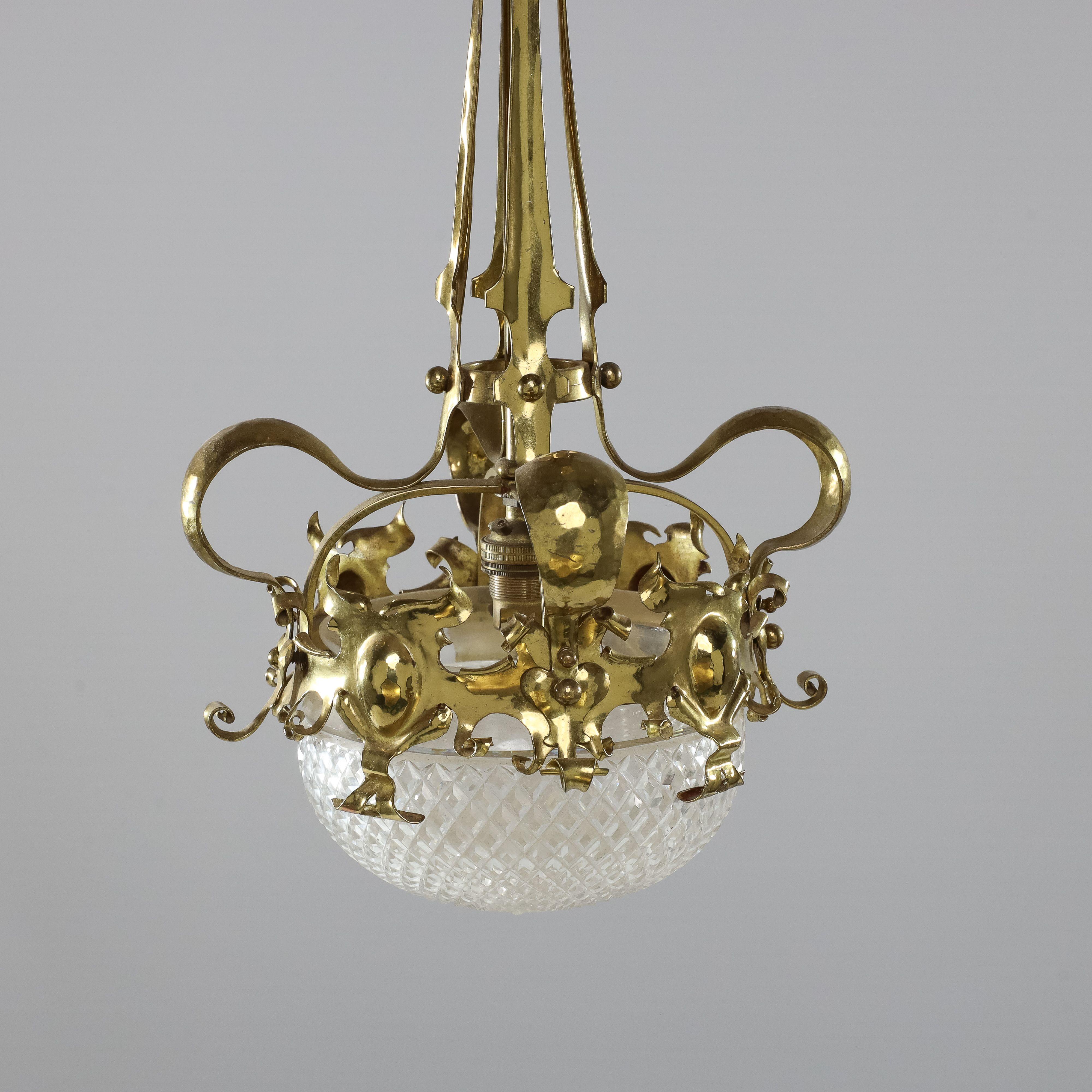 A rare pair of Arts and Crafts hand-hammered ceiling lamps For Sale 2