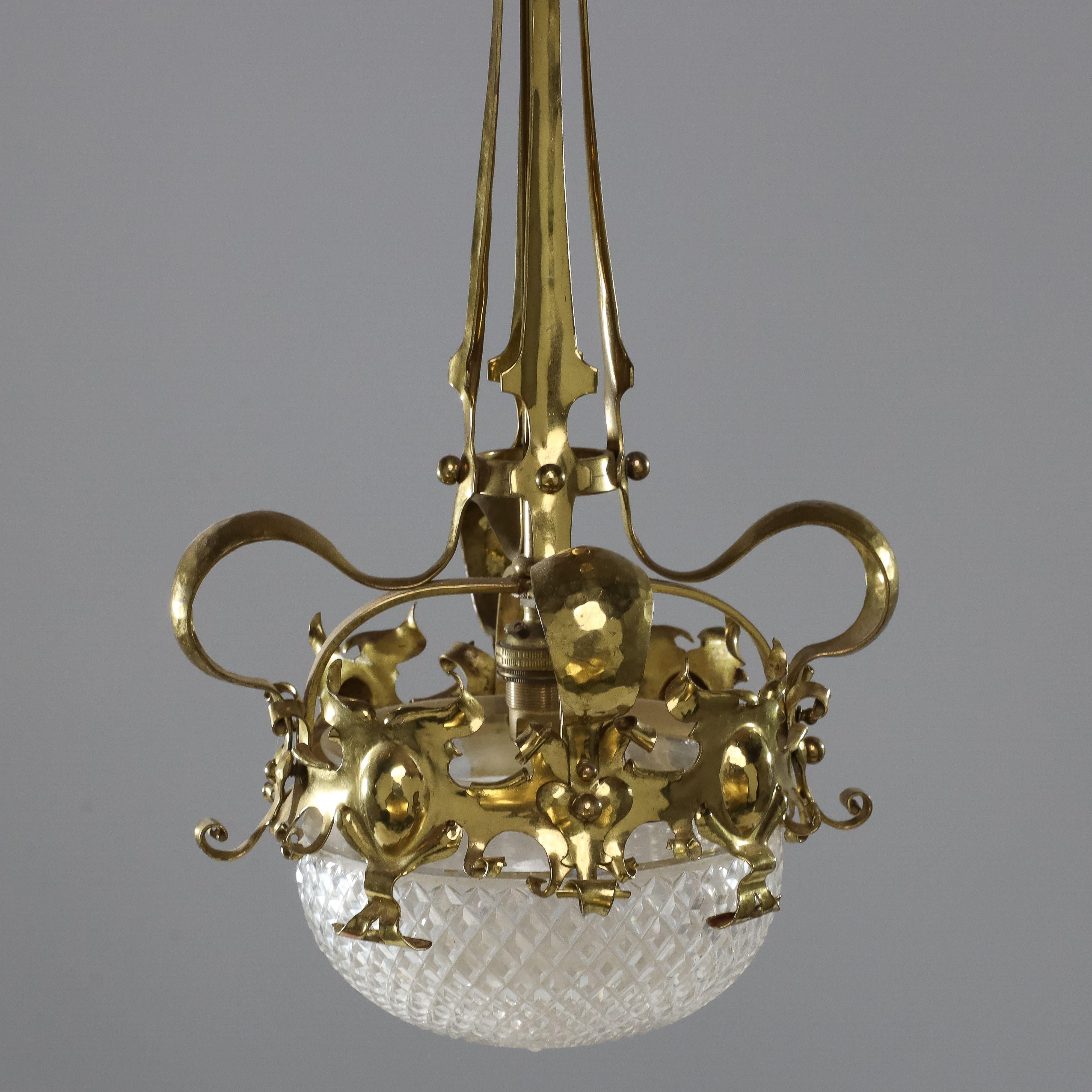 A rare pair of Arts and Crafts hand-hammered ceiling lamps For Sale 3