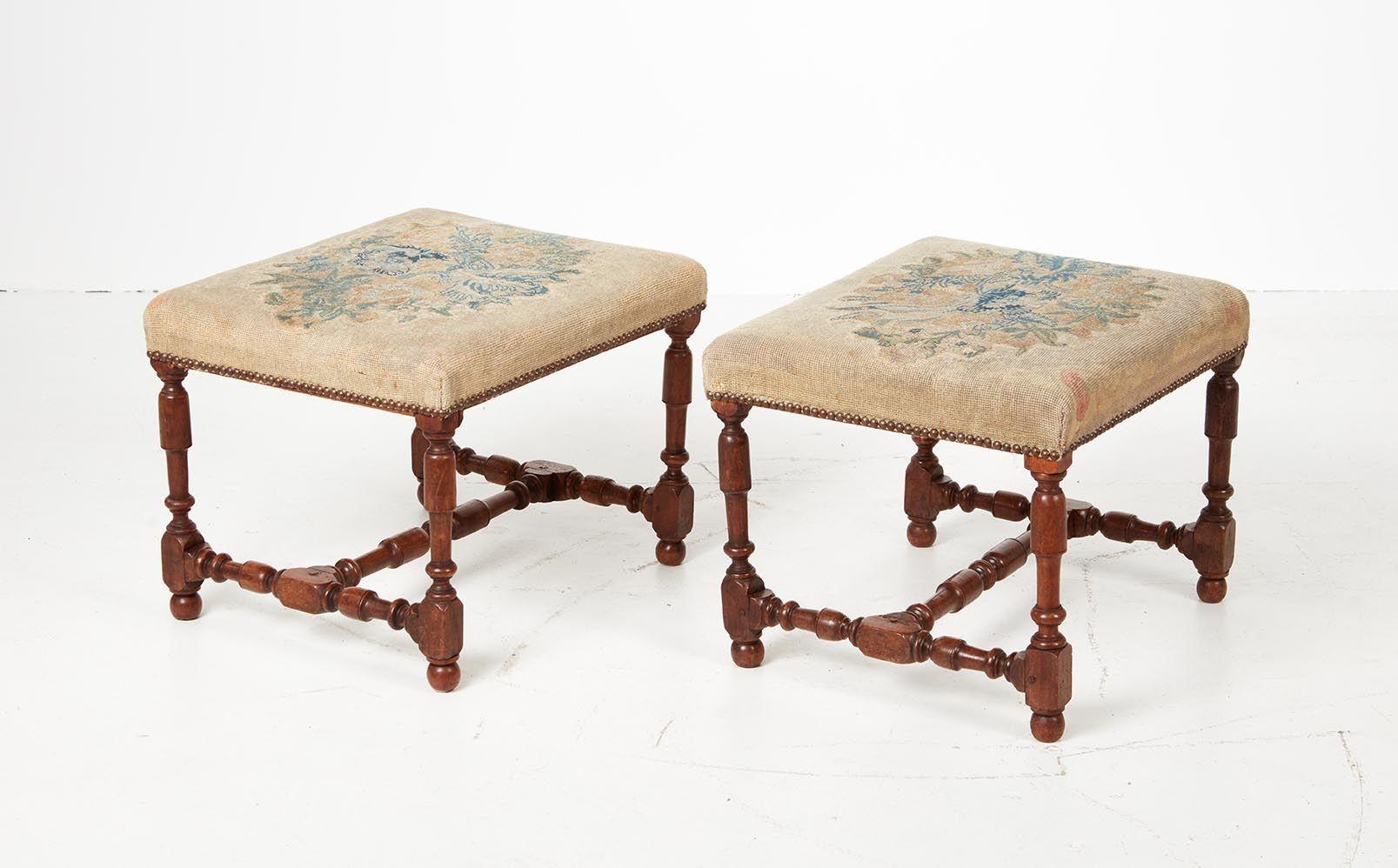A Rare Pair of Baroque Walnut Needlework Benches In Good Condition For Sale In Greenwich, CT