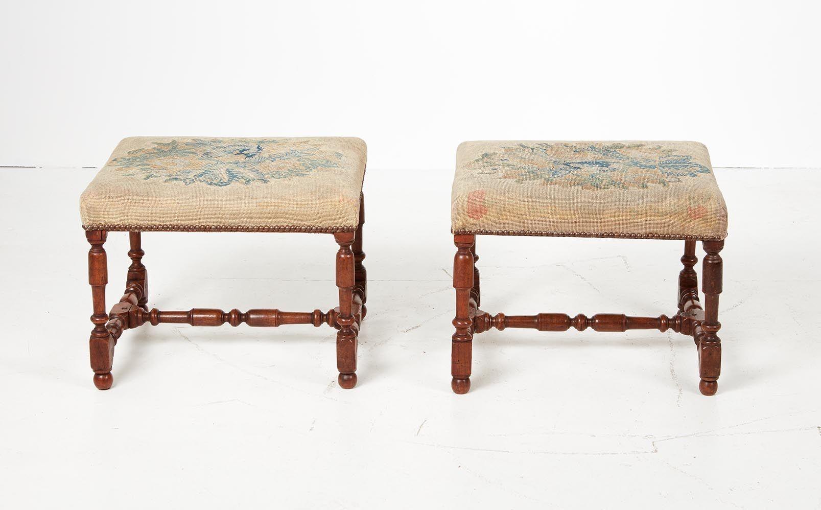 Late 17th Century A Rare Pair of Baroque Walnut Needlework Benches For Sale