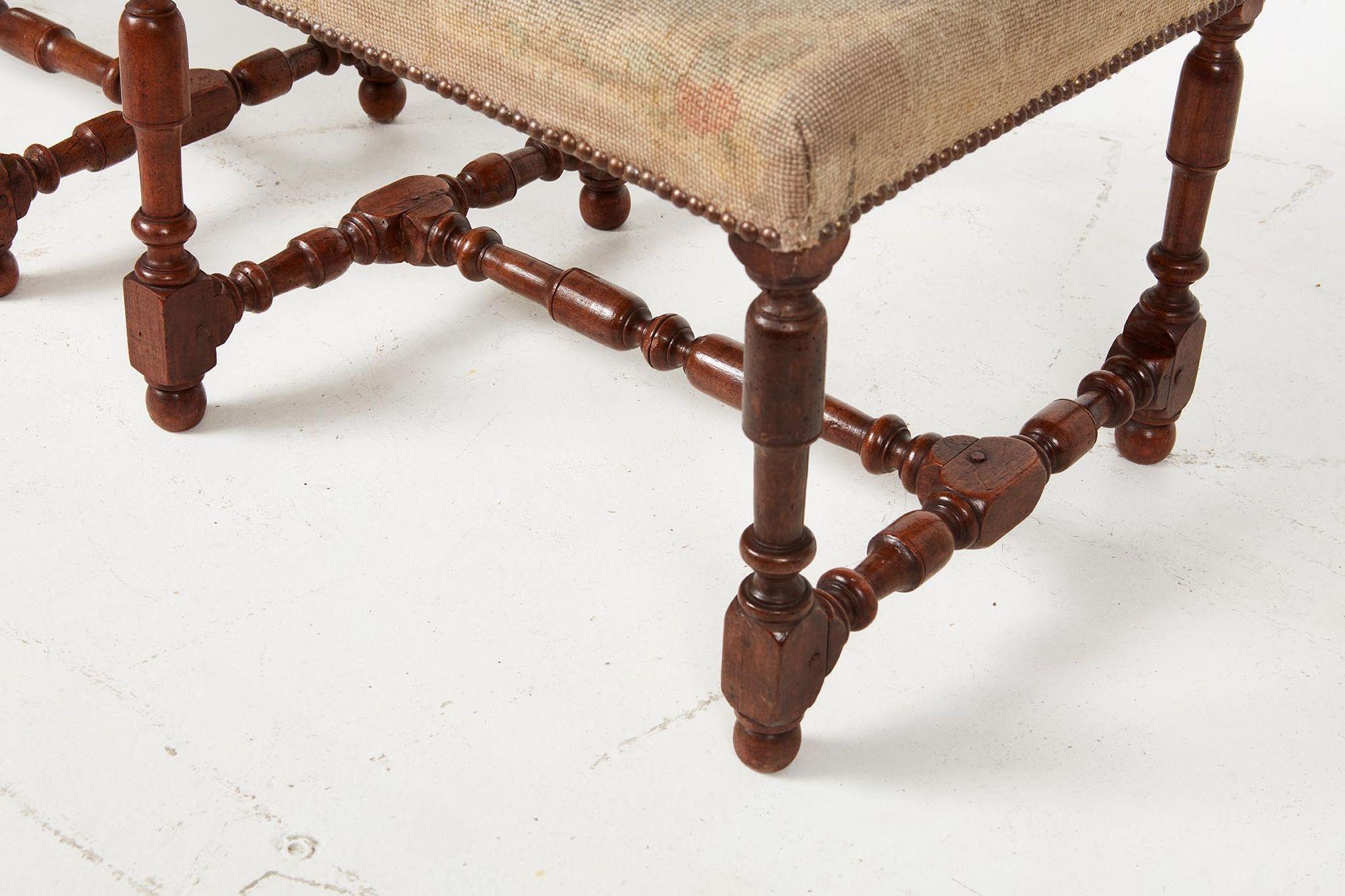 A Rare Pair of Baroque Walnut Needlework Benches For Sale 1