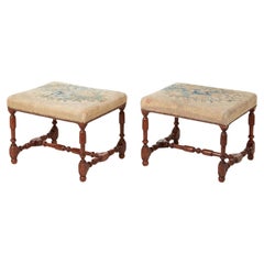 A Rare Pair of Baroque Walnut Needlework Benches
