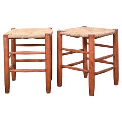 A Rare Pair of “Bauche” Rush Stools, Attributed to Charlotte Perriand