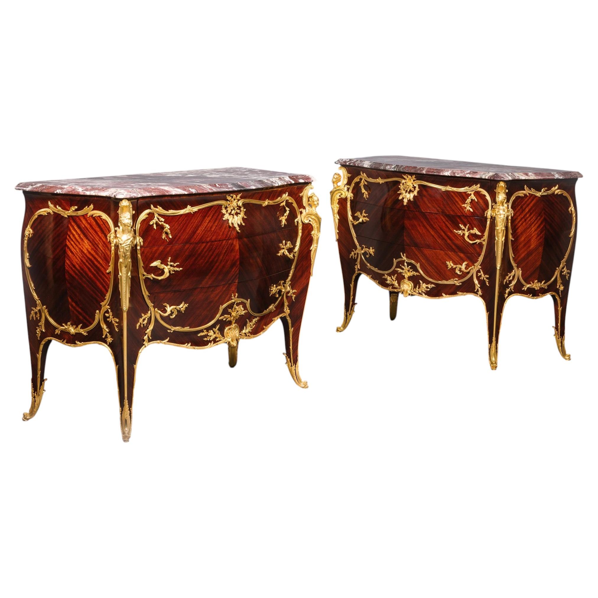 A Rare Pair of Belle Epoque Commodes by François Linke, Paris