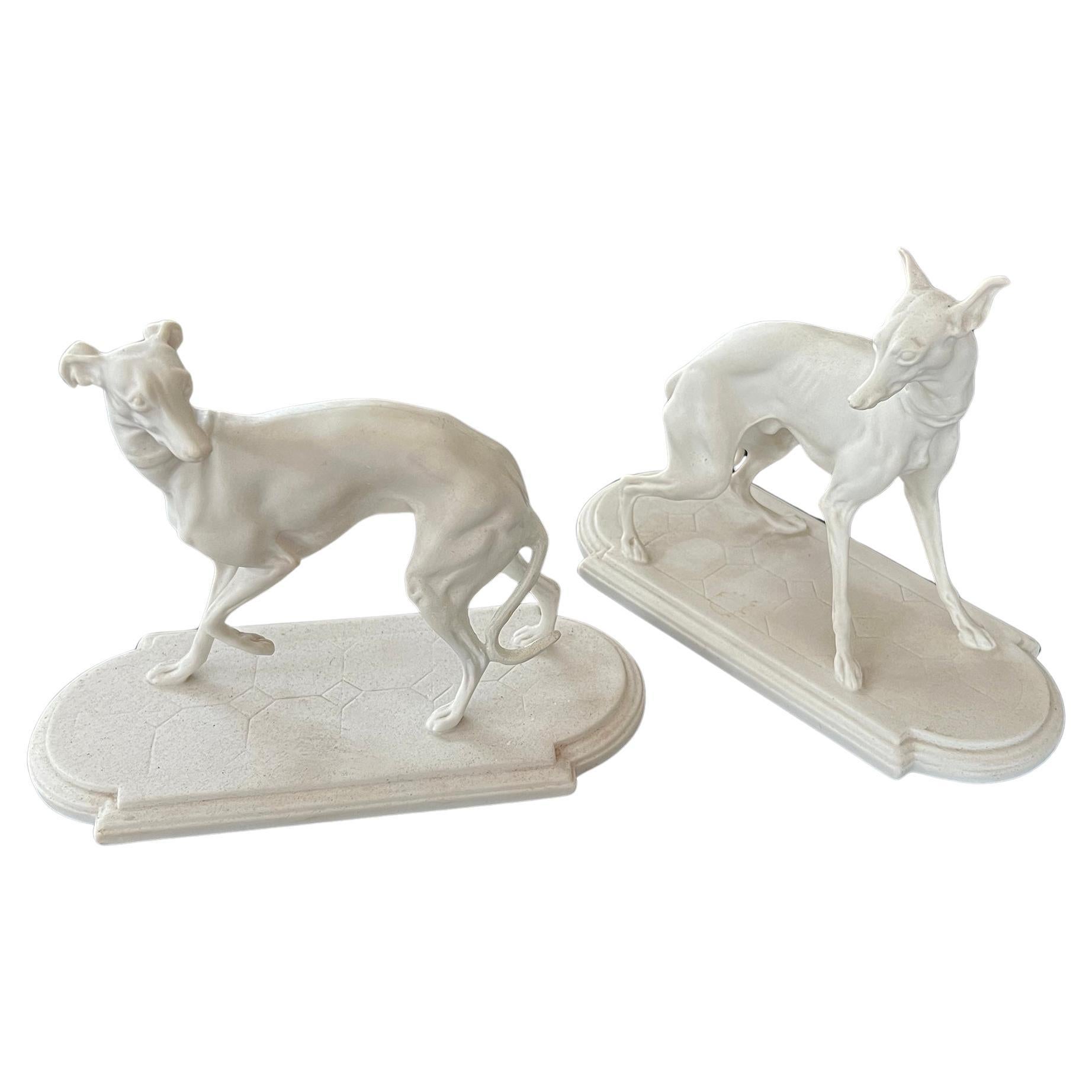A Rare Pair of Bisque Porcelain Whippet Figurines by Boehm Studios For Sale