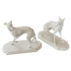 Retro A Rare Pair of Bisque Porcelain Whippet Figurines by Boehm Studios