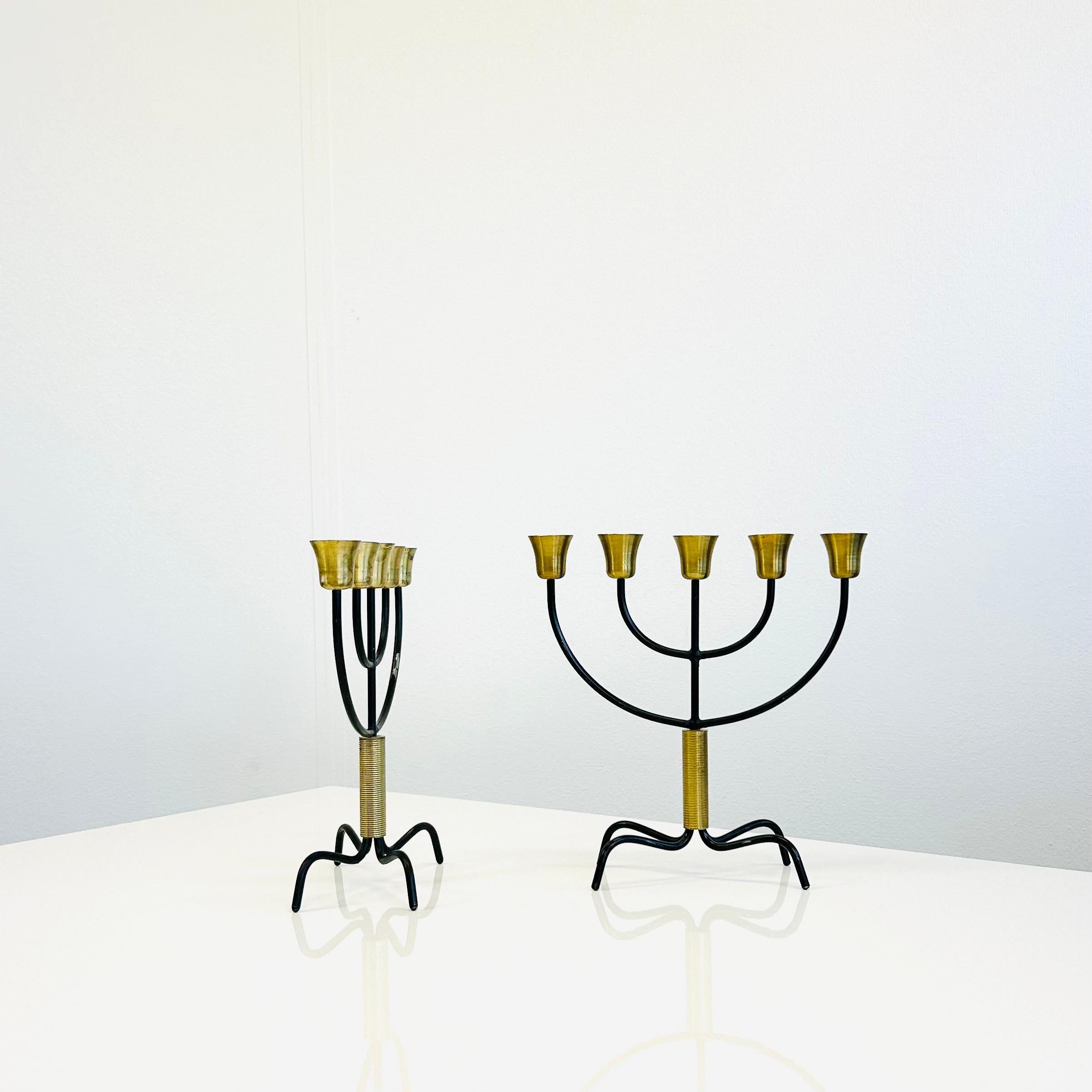Metal A rare pair of candelabras by Svend Aage Holm Sorensen, 1960s, Denmark For Sale