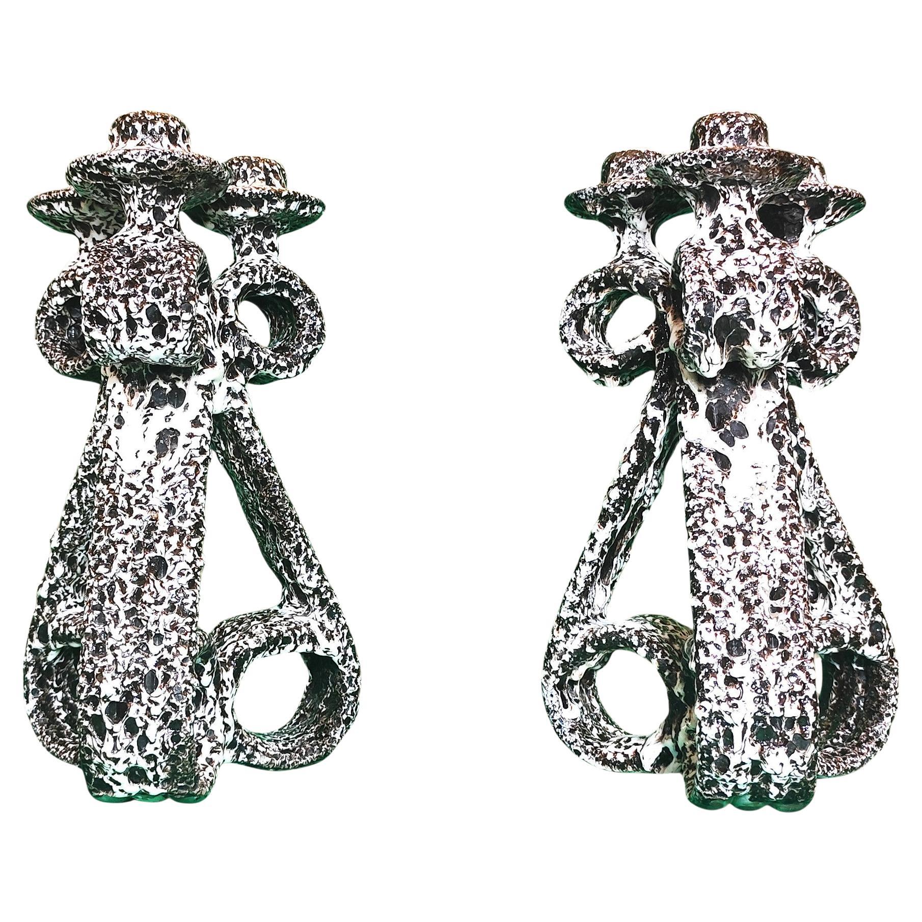Una rara coppia di candelabri in "Lava grassa", di Marius Giuge Vallauris - Anni '60