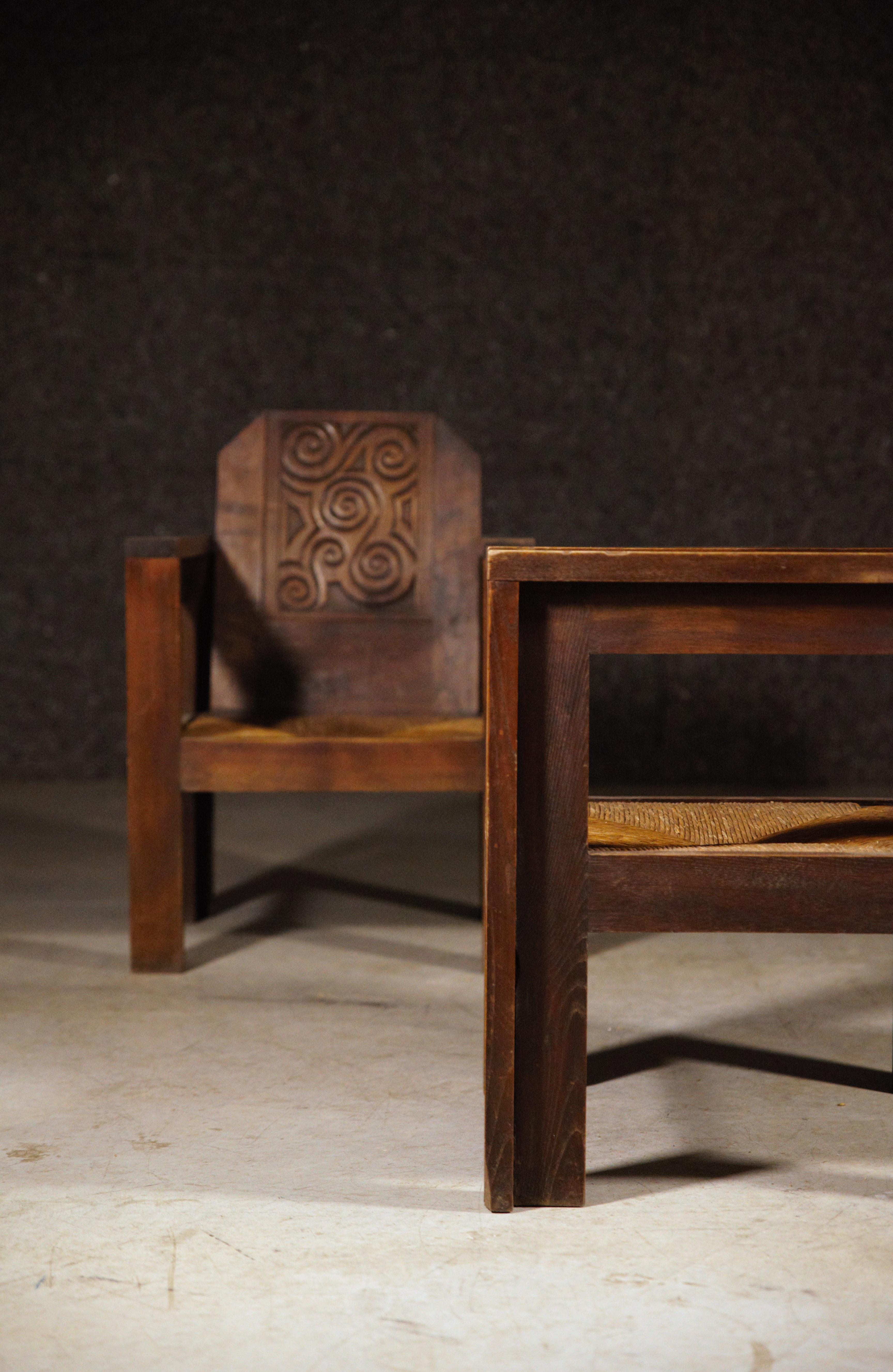 Ein seltenes Paar Celtic-Sessel von Joseph Savina, Frankreich 1930er Jahre im Angebot 9