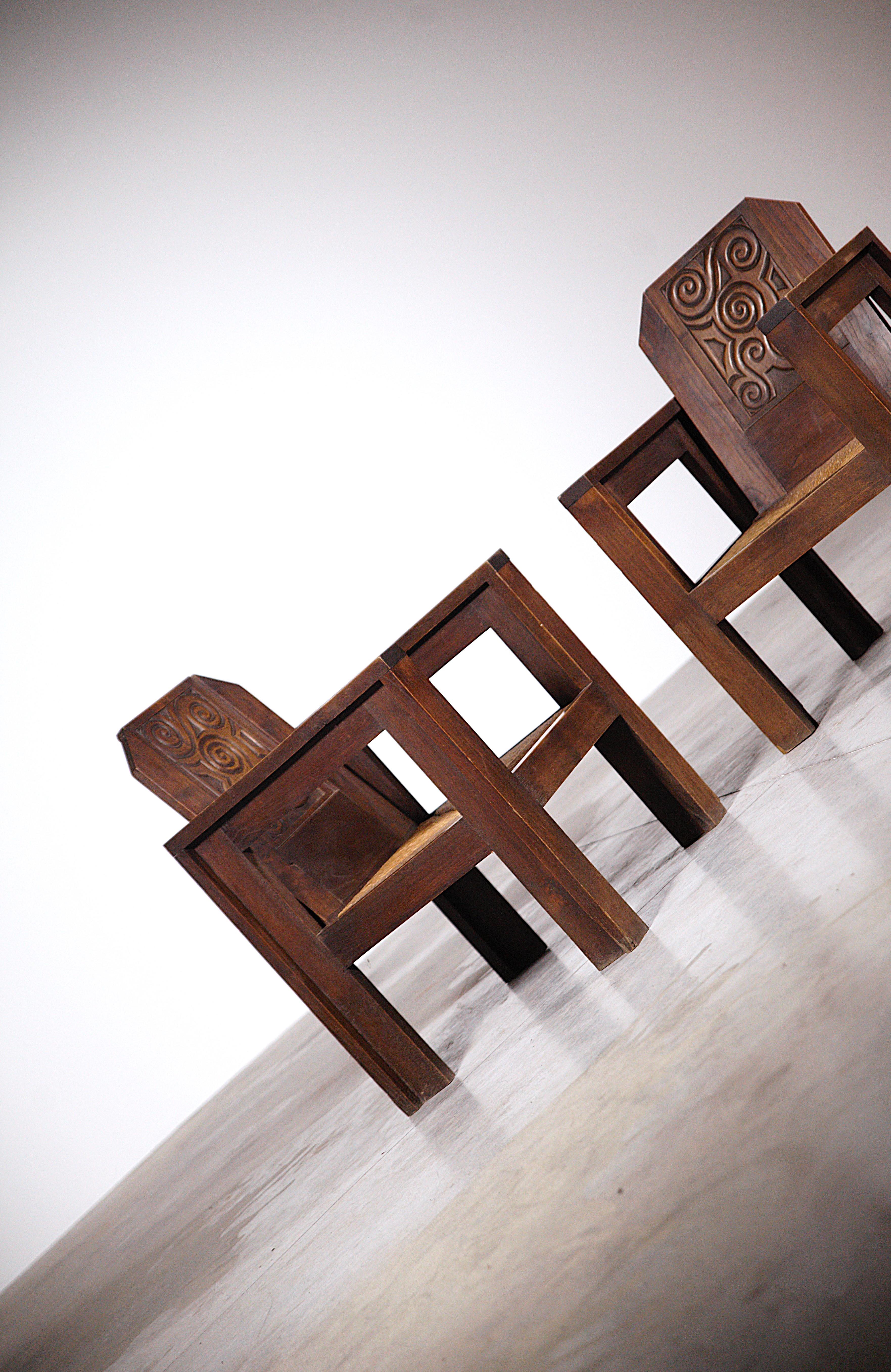 A Rare Pair of Celtic Armchairs by Joseph Savina France 1930s 9