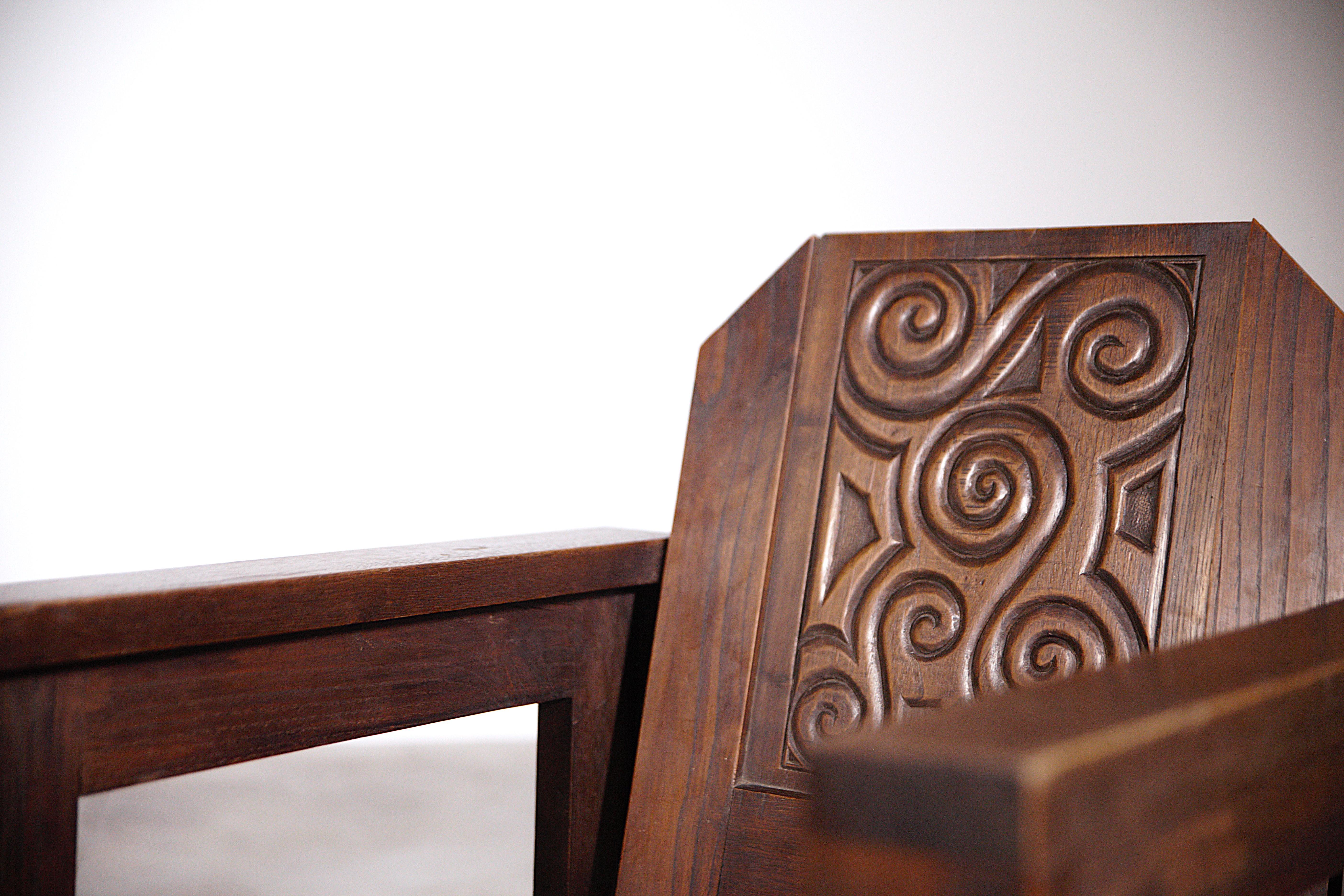 A Rare Pair of Celtic Armchairs by Joseph Savina France 1930s 11