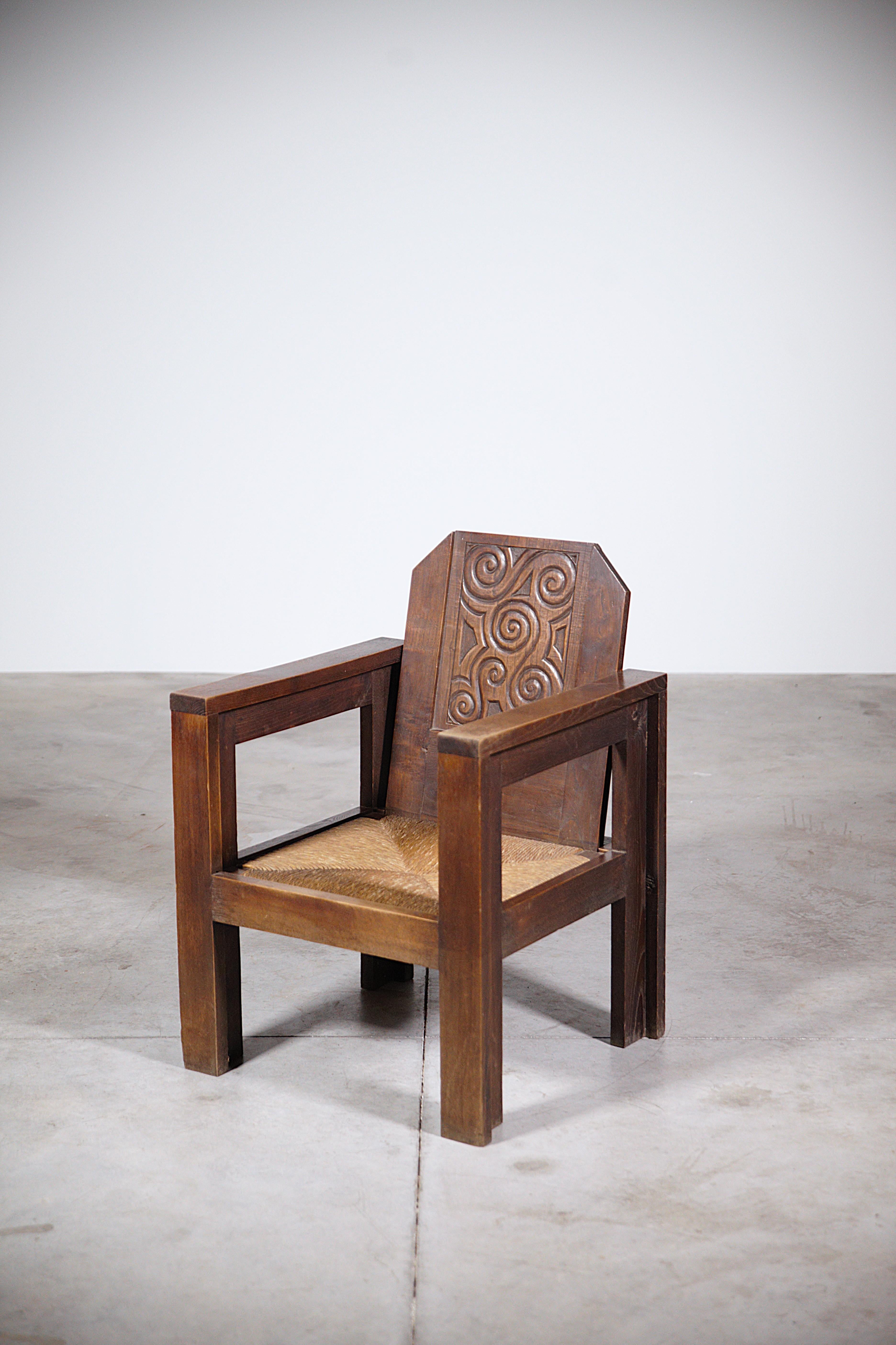 A Rare Pair of Celtic Armchairs by Joseph Savina France 1930s In Good Condition In HYÈRES, FR
