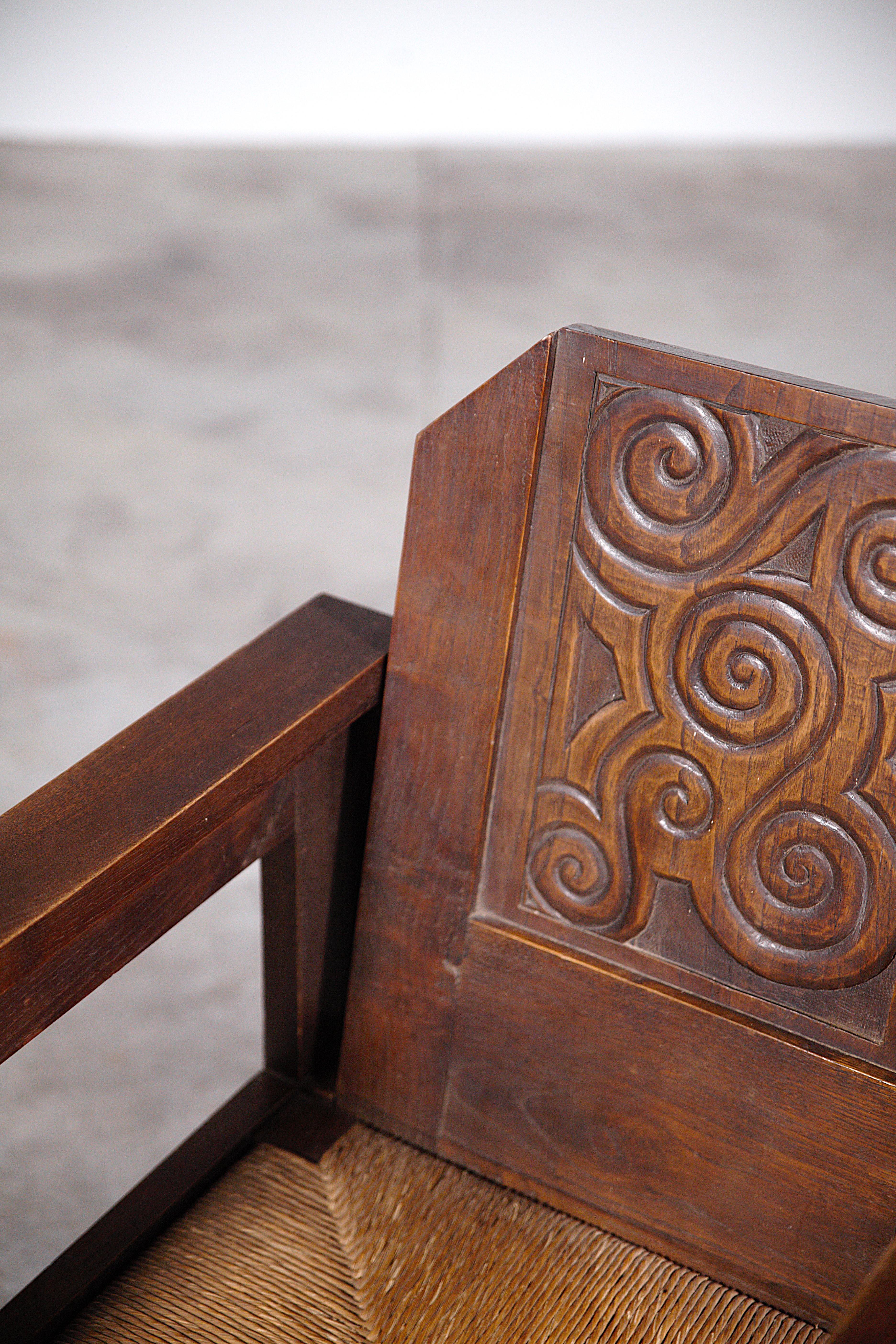A Rare Pair of Celtic Armchairs by Joseph Savina France 1930s 1