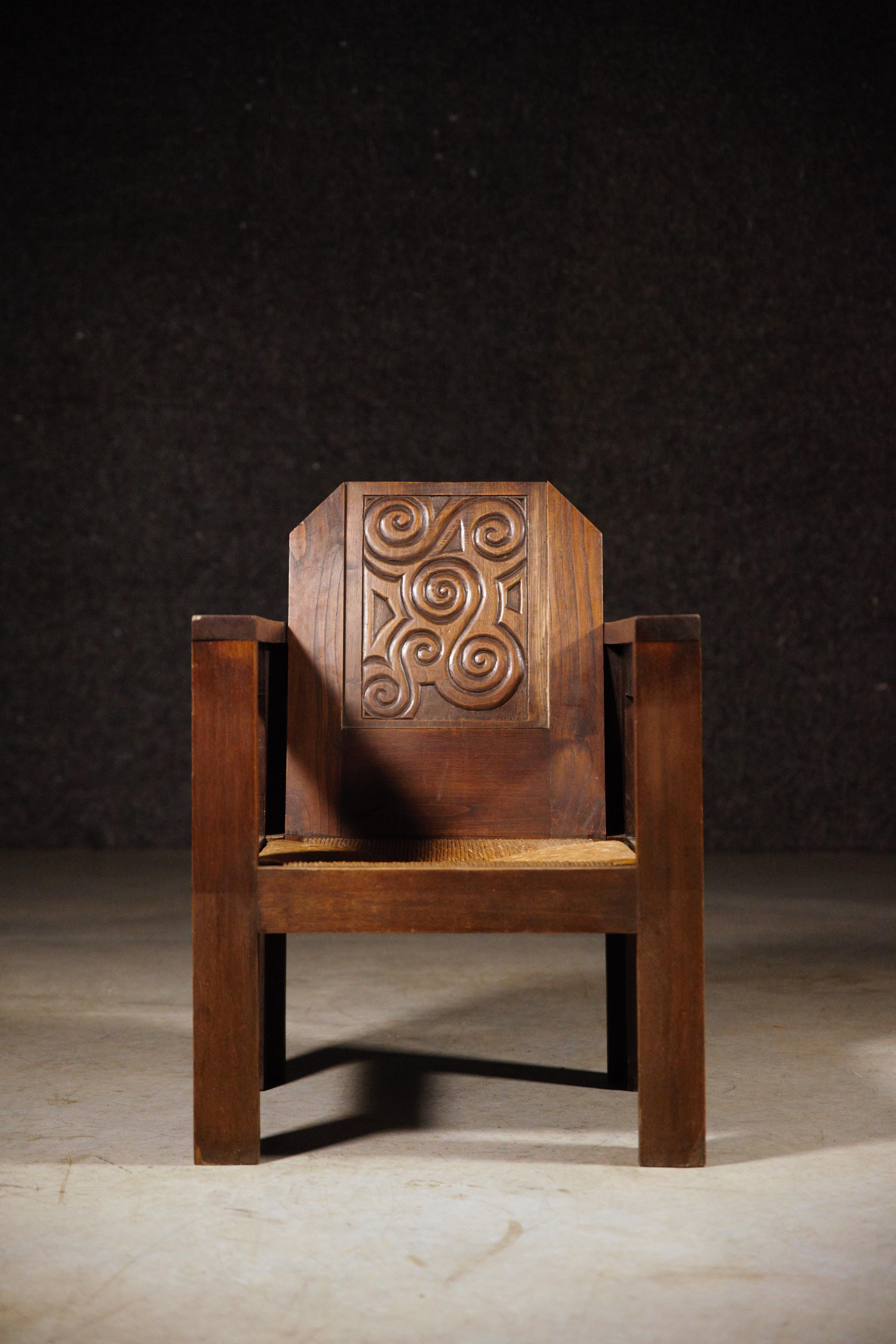 Paire de fauteuils celtiques rares de Joseph Savina France, années 1930 en vente 2