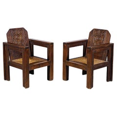 Paire de fauteuils celtiques rares de Joseph Savina France, années 1930
