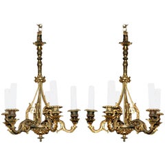 A Rare Pair of Classical Gilt Bronze Diminutive Chandeliers