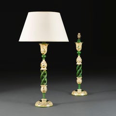 A Rare Pair of Cream Kashmiri Candlestick Lamps
