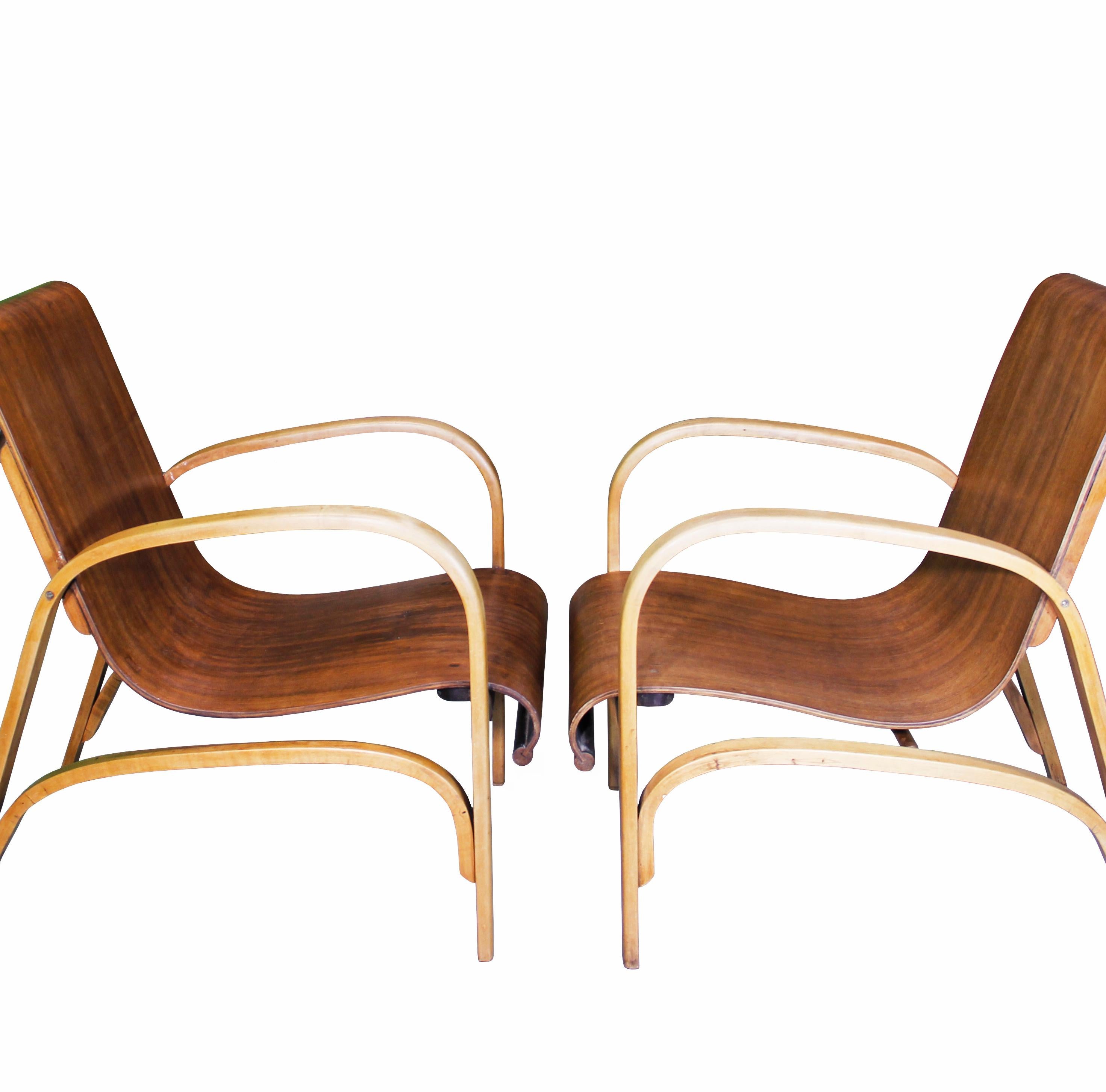 20th Century Pair of Curved Ply Armchairs by 